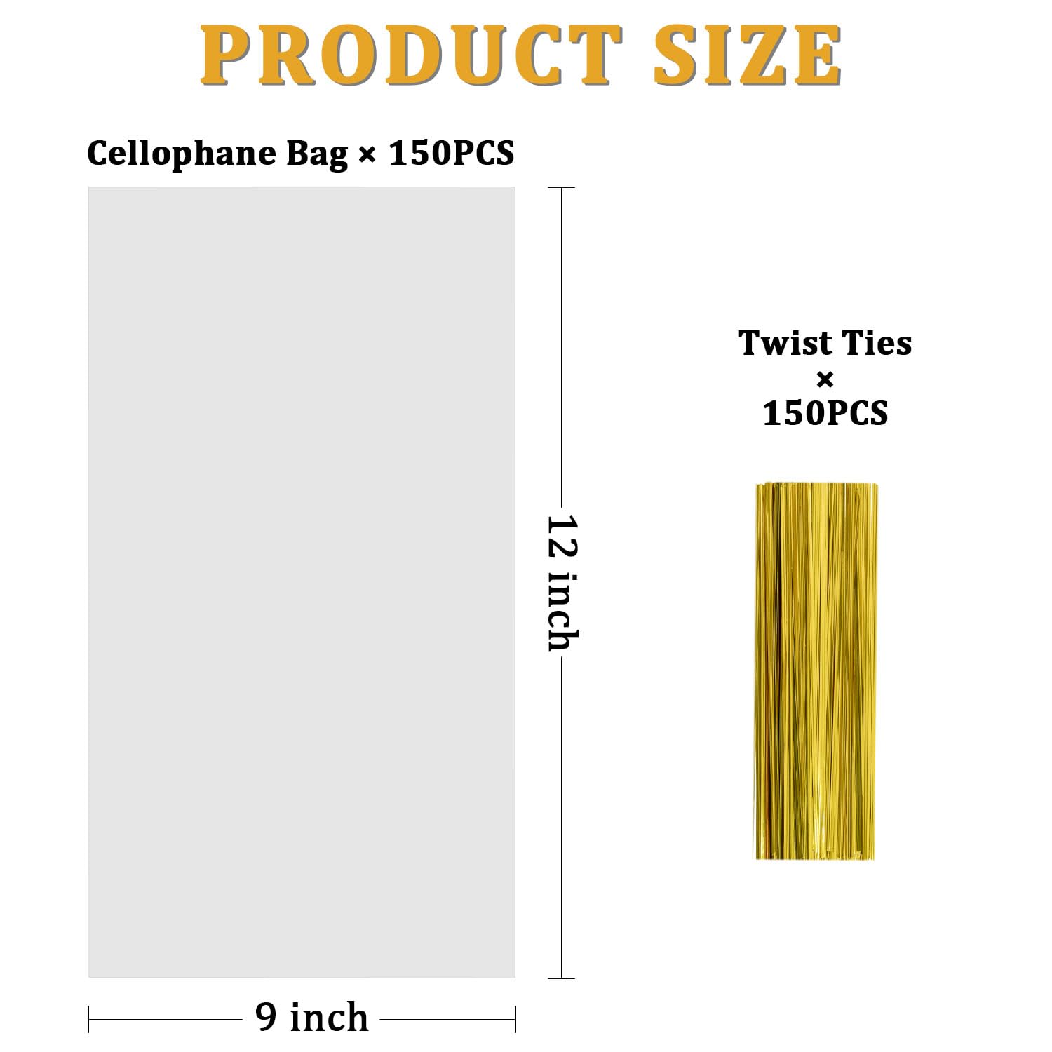 150pcs Clear Cellophane Gift Bags 9x12 Inches with Twist Ties - Candy Cookie Treat Bags for Party Favors, Easter Gifts & Holiday Packaging | Perfect for Birthday Parties, Baby Showers, Wedding Favors and Christmas Treats