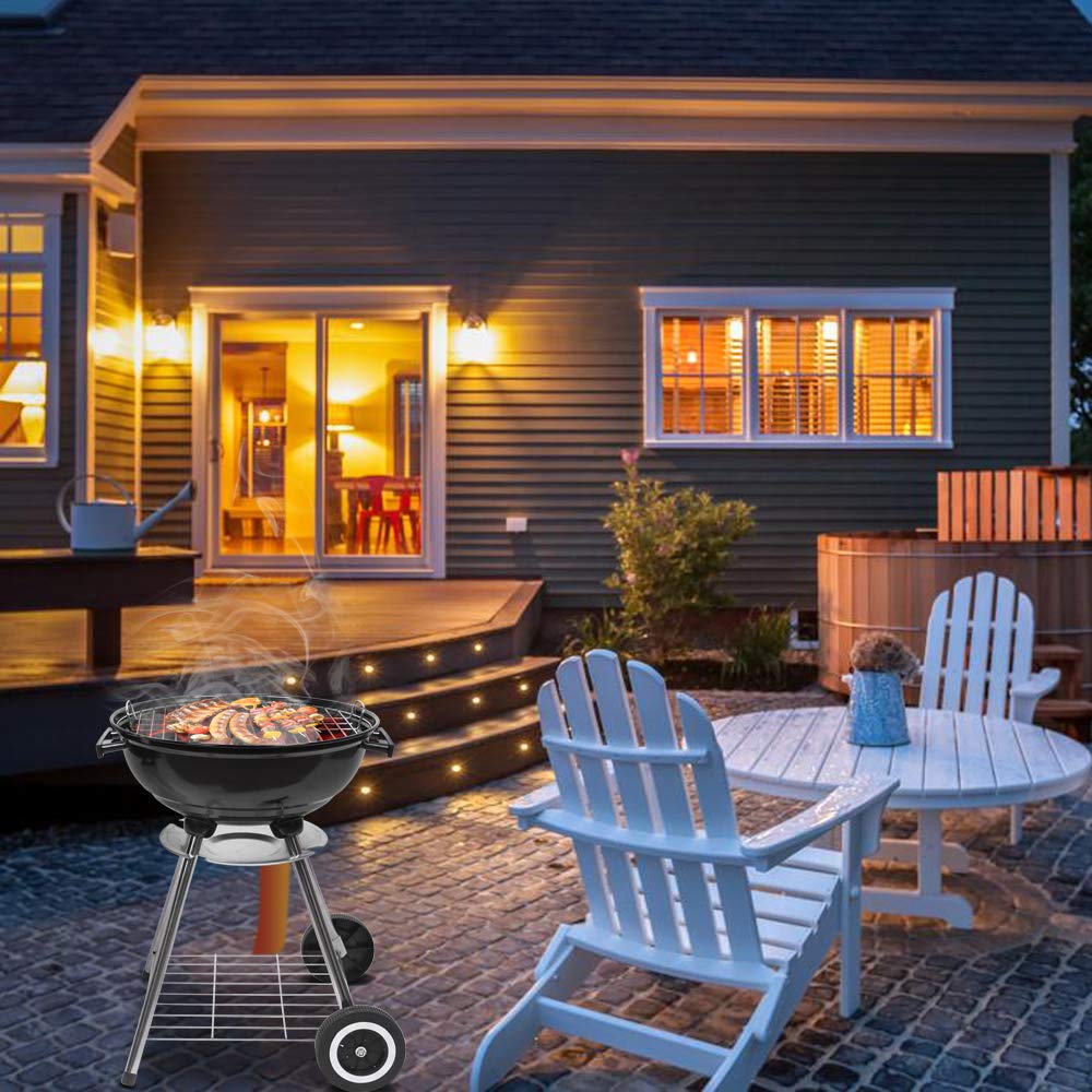 18 Inch Round Kettle Charcoal Grill - Portable Steel BBQ Oven with Wheels & Ash Catcher | Outdoor Backyard, Patio, Camping, Picnic & Party Barbecue Cooker | Perfect for Tailgating, Beach Cookouts and Family Gatherings