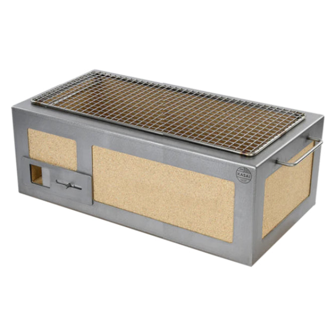 Premium Medium Long Kasai Konro Grill - Stainless Steel Frame V2 | Portable Japanese Charcoal BBQ Grill for Backyard, Camping & Outdoor Cooking