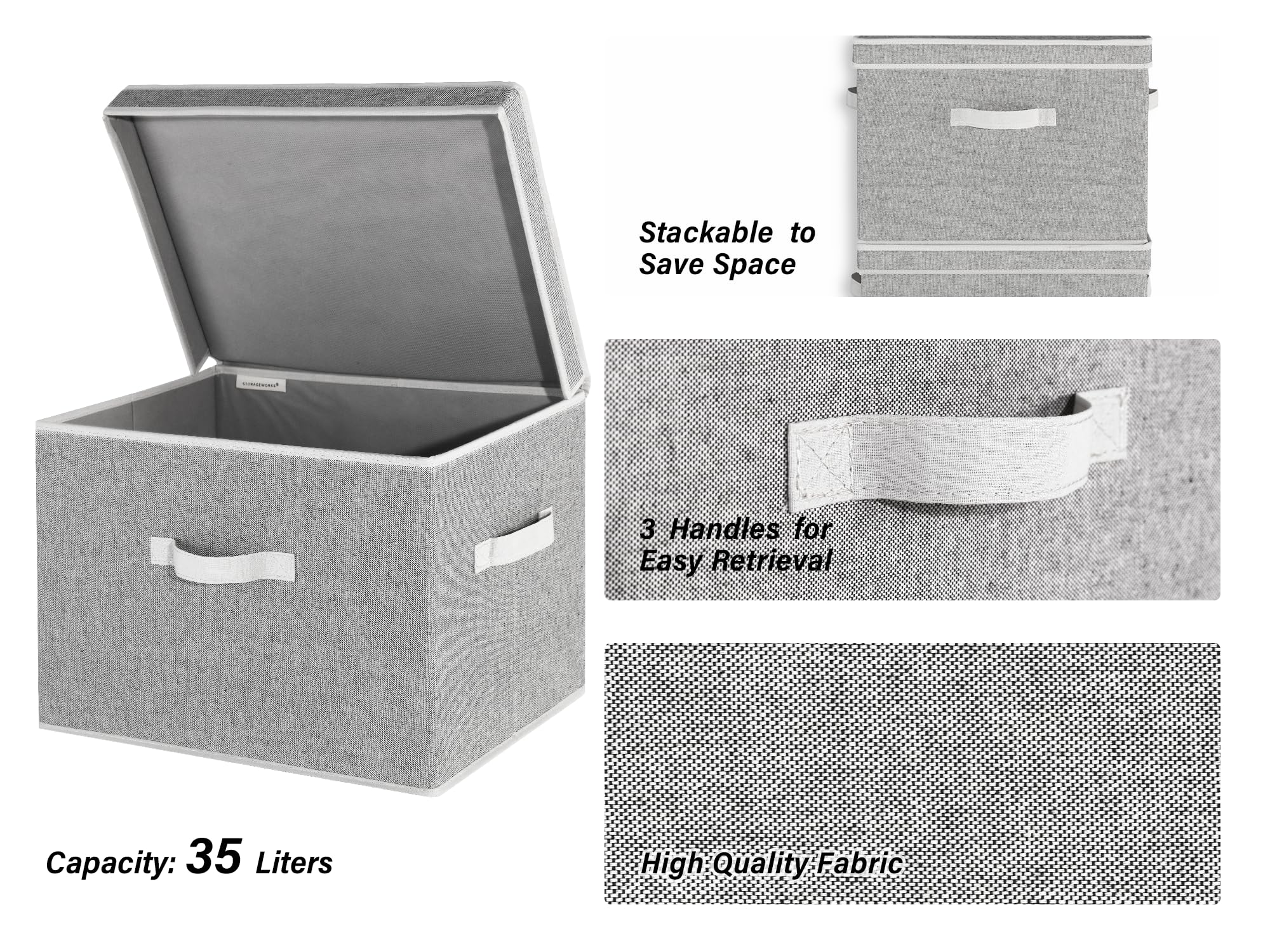 Extra Large Storage Bins with Lids & Handles - Decorative Storage Boxes for Home Organization, Closet, Garage & Office Use