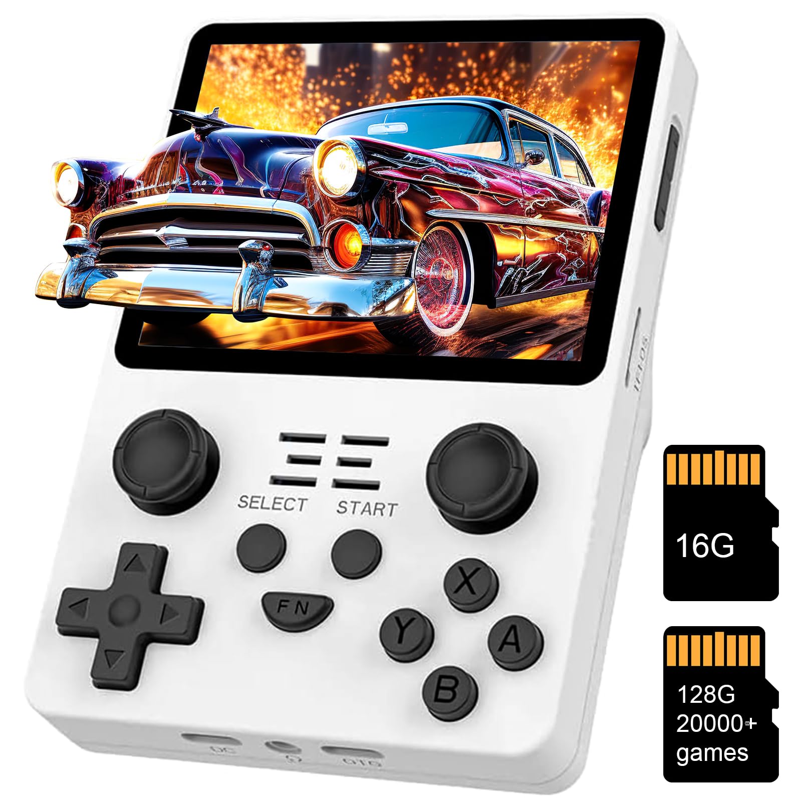 Retro Portable Game Console with 20000 Classic Games - 3.5 Inch IPS Screen, 16GB+128GB Storage, Open Source ArkOS System - Perfect for Travel, Gifts & Nostalgic Gaming (White)