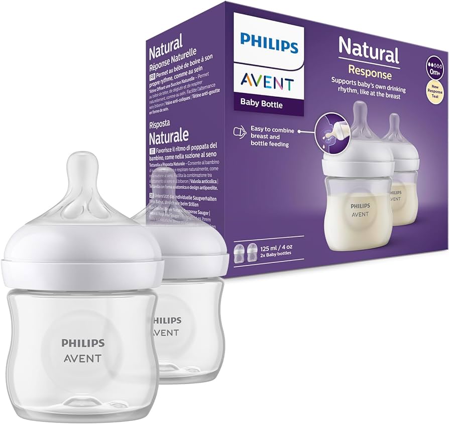 Natural Response Baby Bottle 4oz (2-Pack) - BPA-Free, Anti-Colic, Easy Latch for Newborns & Infants - Perfect for Breastfeeding Transition & On-the-Go Feeding