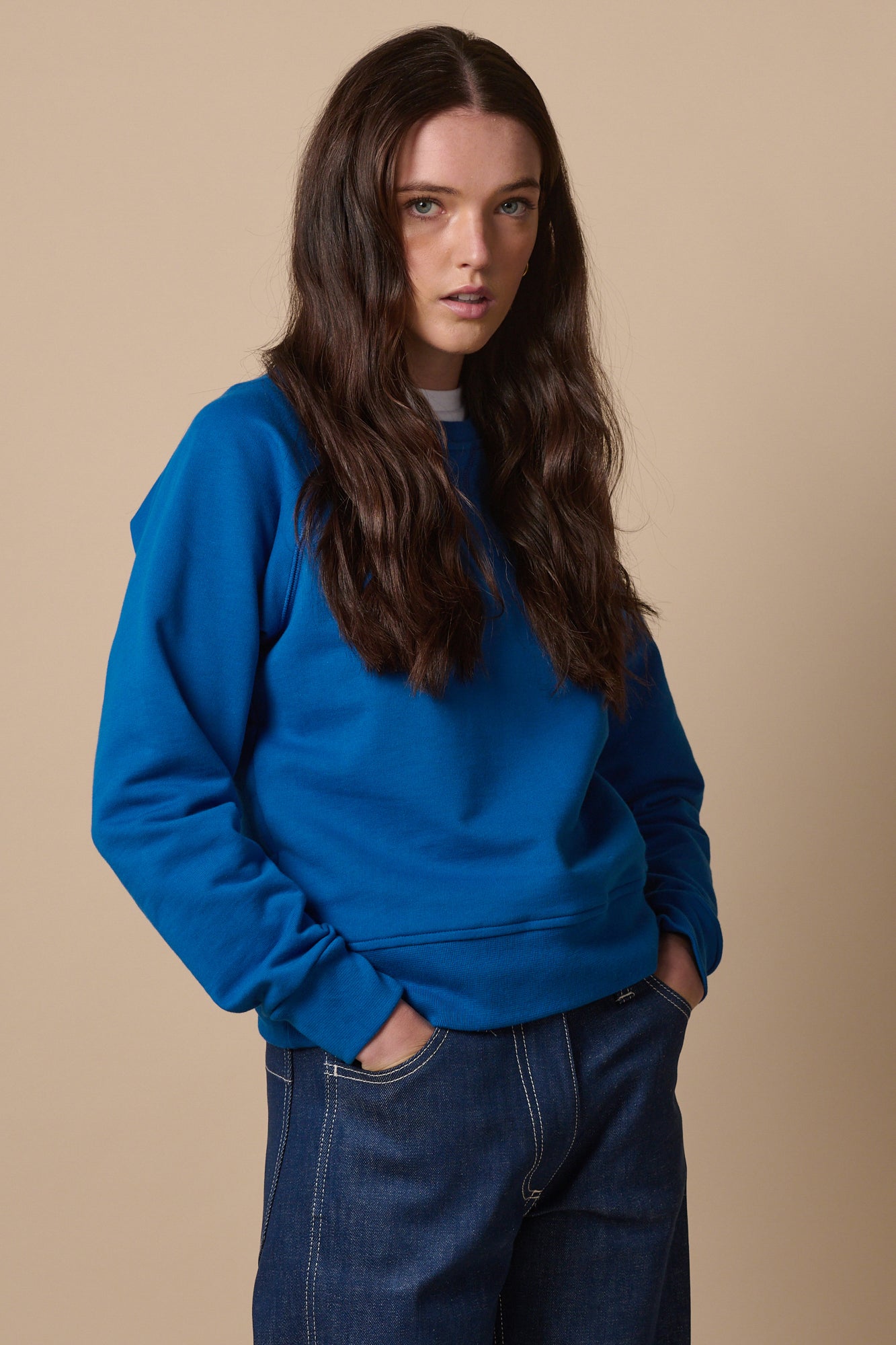 Women's Cobalt Blue Raglan Sweatshirt - Soft Long Sleeve Pullover for Casual Wear, Lounge & Everyday Comfort