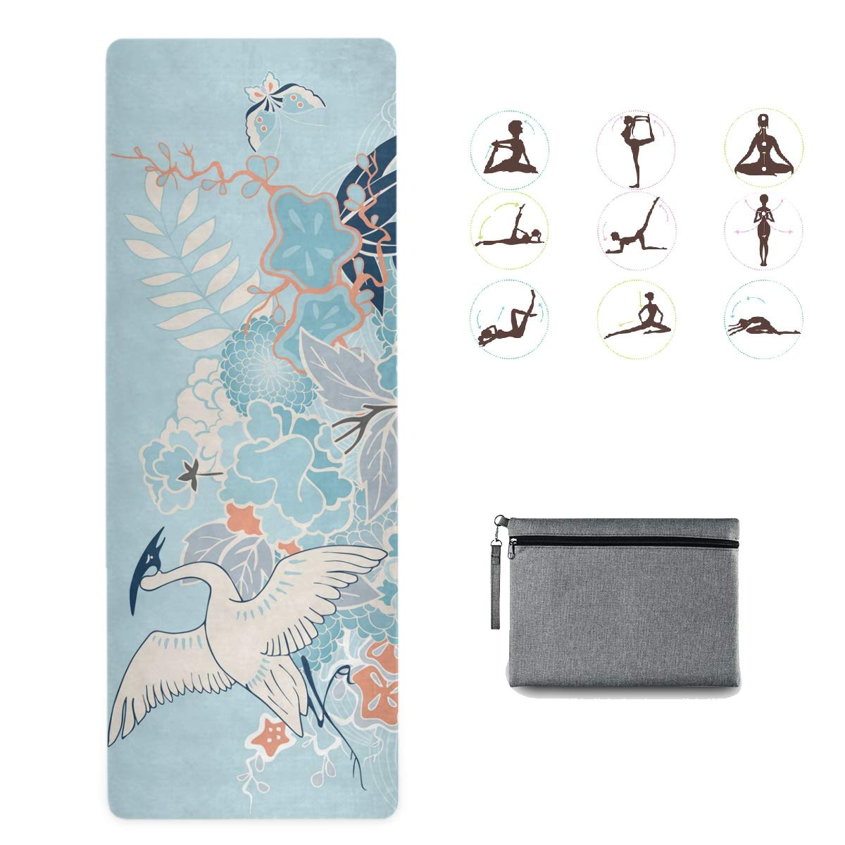 Non-Slip Yoga Mat for Women - Crane Flower Design, Foldable for Travel & Home Gym, Ideal for Yoga, Pilates & Workouts