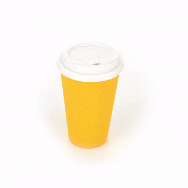16 oz Yellow Paper Ripple Wall Coffee Cups with White Lids - 200 Count Bulk Pack (3.5