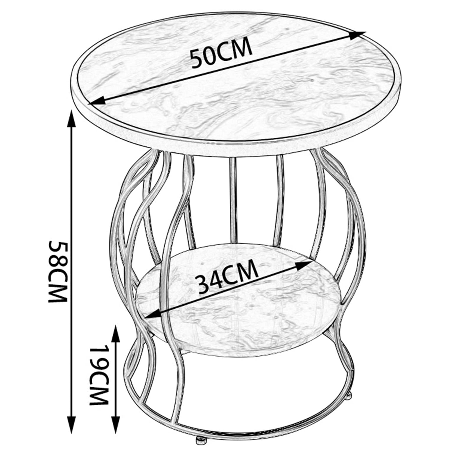 Modern Round Coffee Table with Faux Marble Top & 2-Tier Storage Shelf - Black Living Room Sofa Table for Small Spaces, Home Decor, Apartment Furniture | Perfect for Coffee, Books & Remote Storage