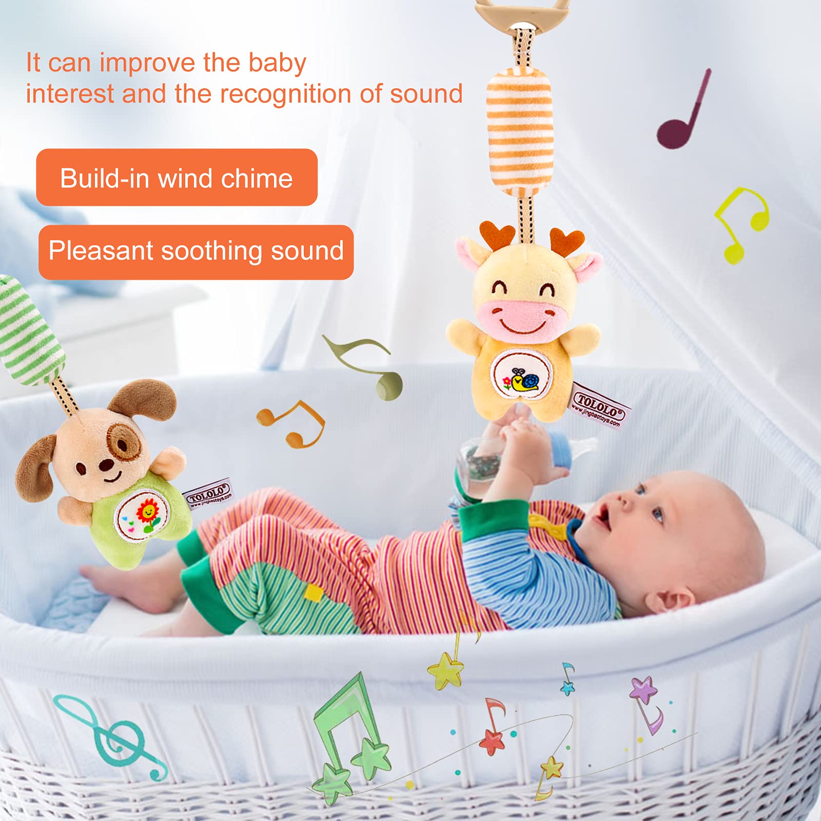 Montessori Baby Hanging Toys - 4 Pack for Car Seat & Stroller - Sensory Toys for Newborns & Toddlers 3+ Months - Travel Essential