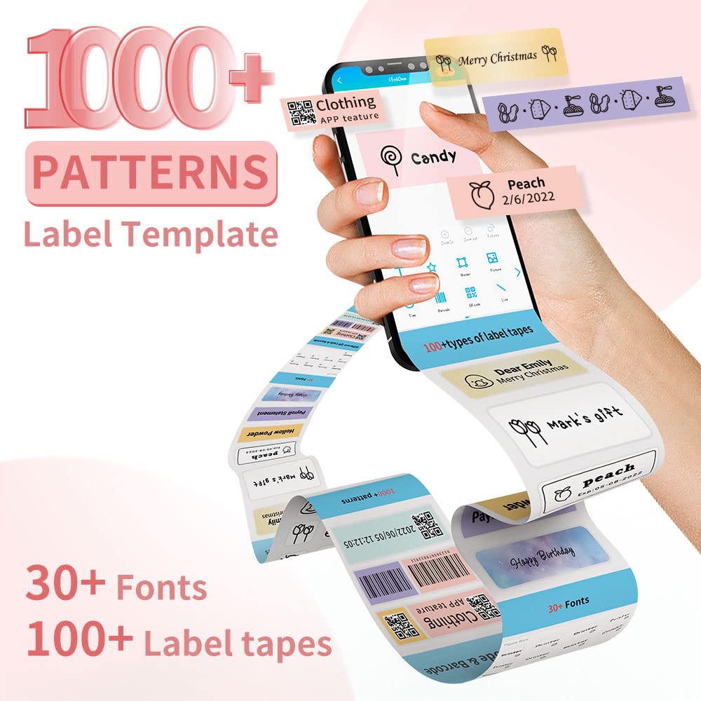 Phomemo D30 Portable Bluetooth Label Printer - Wireless Handheld Label Maker Machine with Multiple Templates, USB Rechargeable, Easy to Use for Office & Home Organization (Ideal for Pantry, Storage, File & Gift Labeling)