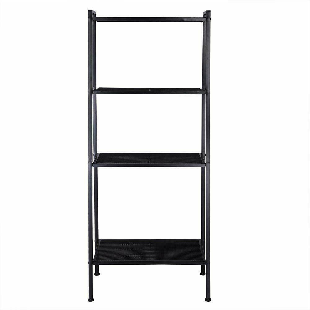 4-Tier Leaning Bookshelf - Black Wall Shelf for Office & Home Storage, Organize Books, Decor & Supplies - Perfect for Living Room, Bedroom, Study & Office Spaces
