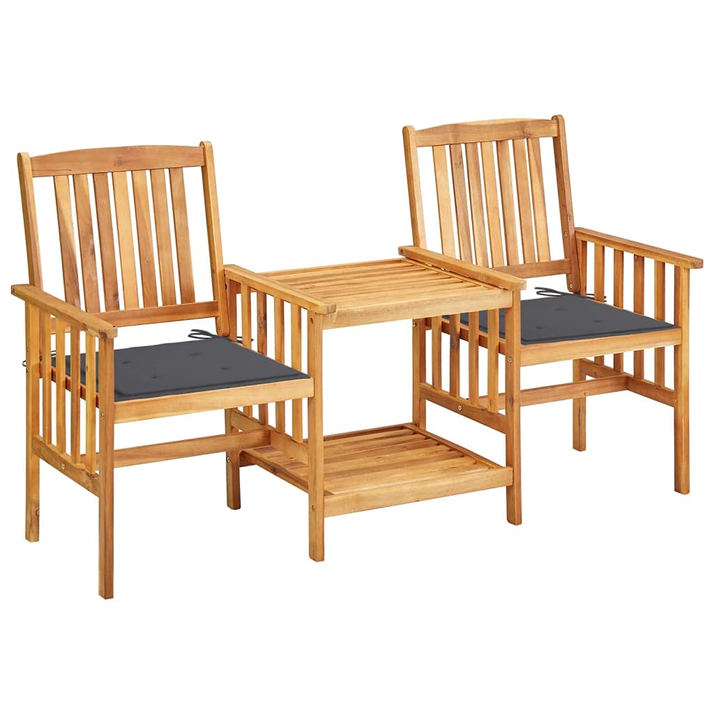 Aisifx Acacia Wood Garden Chairs Set with Tea Table and Cushions - Outdoor Patio Furniture for Backyard, Poolside, and Balcony Relaxation (Brown)