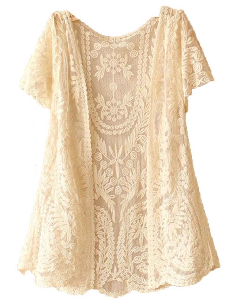 Rokou Women's Floral Knitted Crochet Embroidered Vintage Lace Open Front Vest Blouse Top - Boho Chic Summer Cover Up for Beach, Music Festivals & Date Nights
