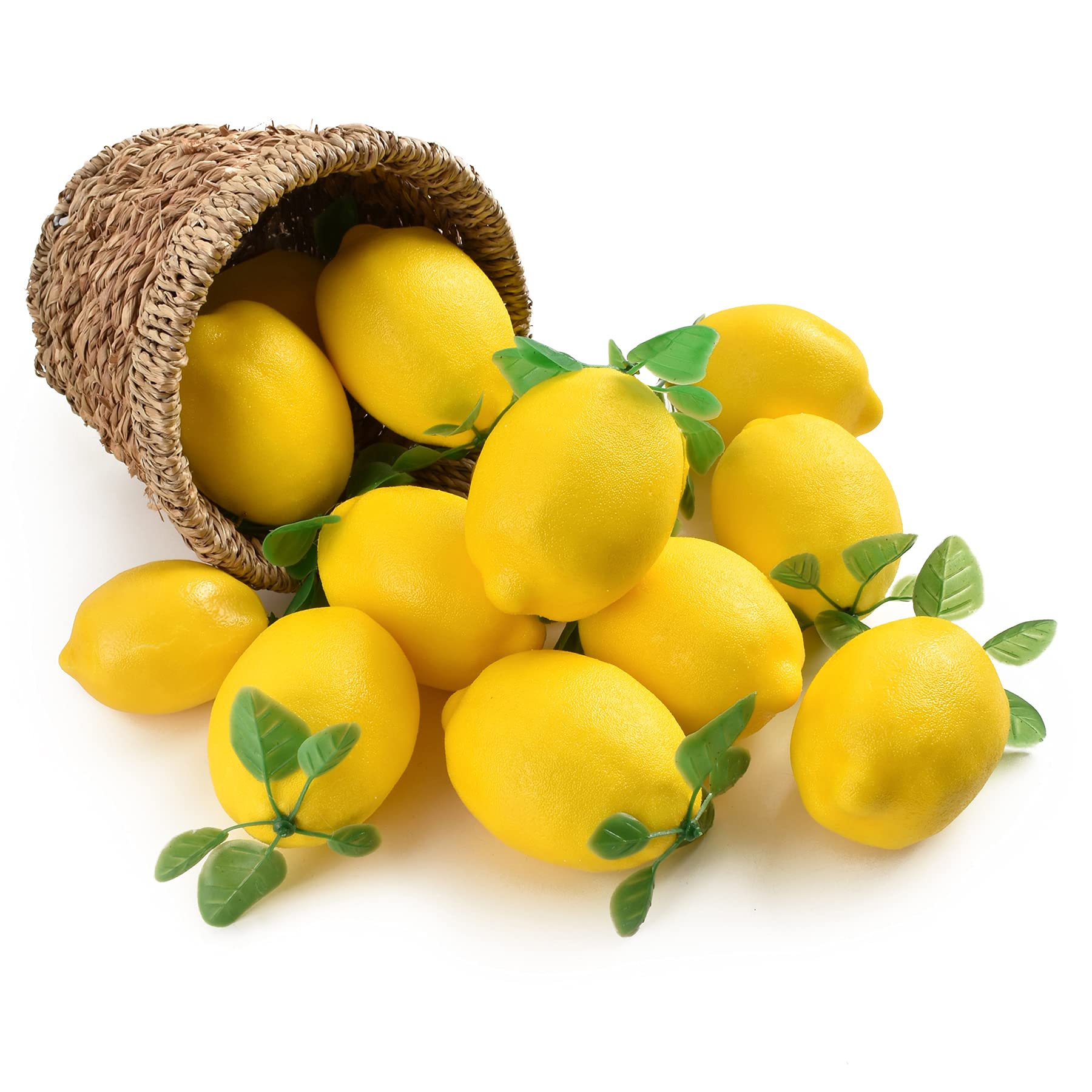 12 Pack Realistic Artificial Lemons with Leaves - 3.7