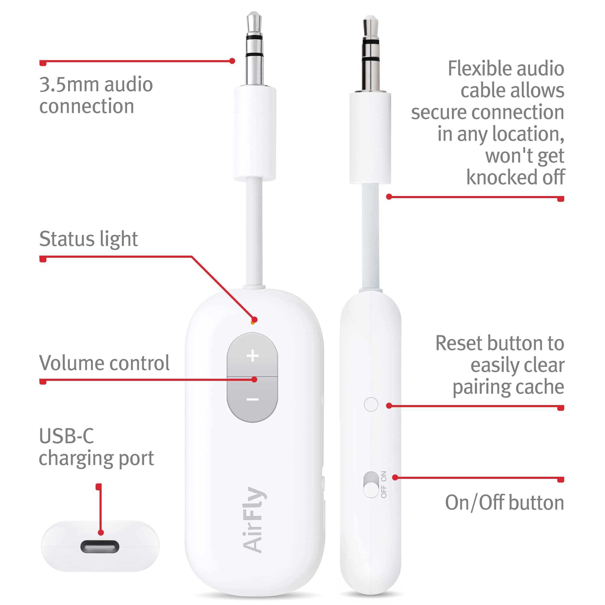 Twelve South AirFly SE | Bluetooth Wireless Transmitter & Adapter for AirPods, Wireless Headphones & Noise-Cancelling Headphones | 20+ Hour Battery Life | Perfect for Airplane Travel & Gym Workouts