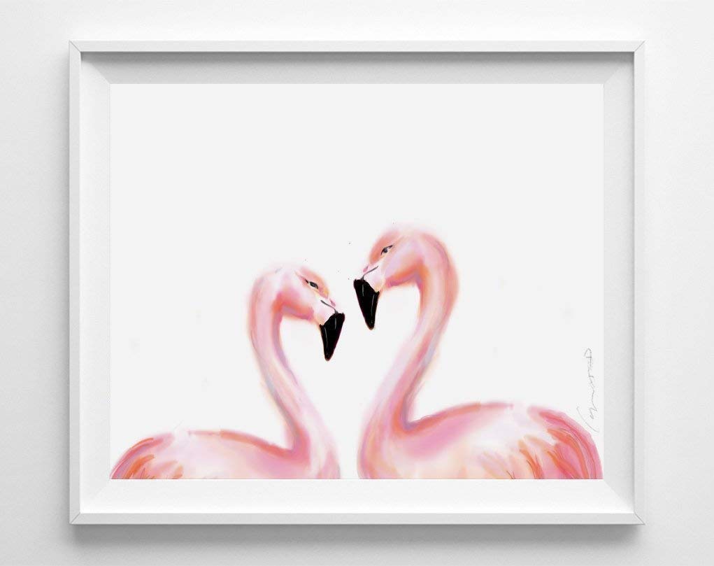 Pink Flamingo In Love Art Print - Romantic Home Decor Wall Art for Wedding, Anniversary & Housewarming Gifts - Signed by Artist, UNFRAMED - Perfect for Bedroom, Living Room & Office Decor