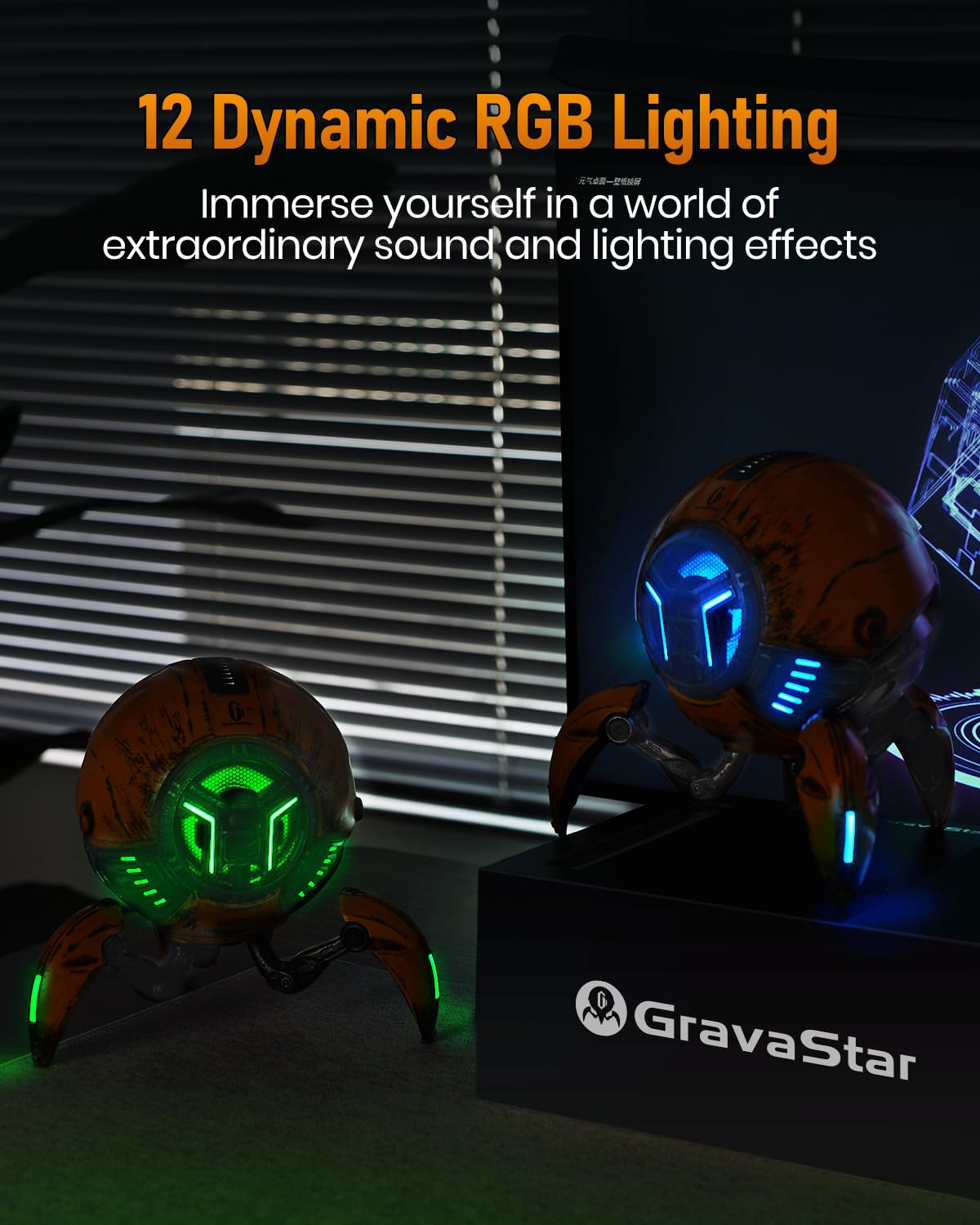 GravaStar Mars Pro Portable Bluetooth Speaker - Wireless Deep Bass Stereo Sound, 15H Playtime, 6 RGB Lights, Dual Pairing | Perfect for Home, Outdoor, Party, Camping & Gifts (New Version)