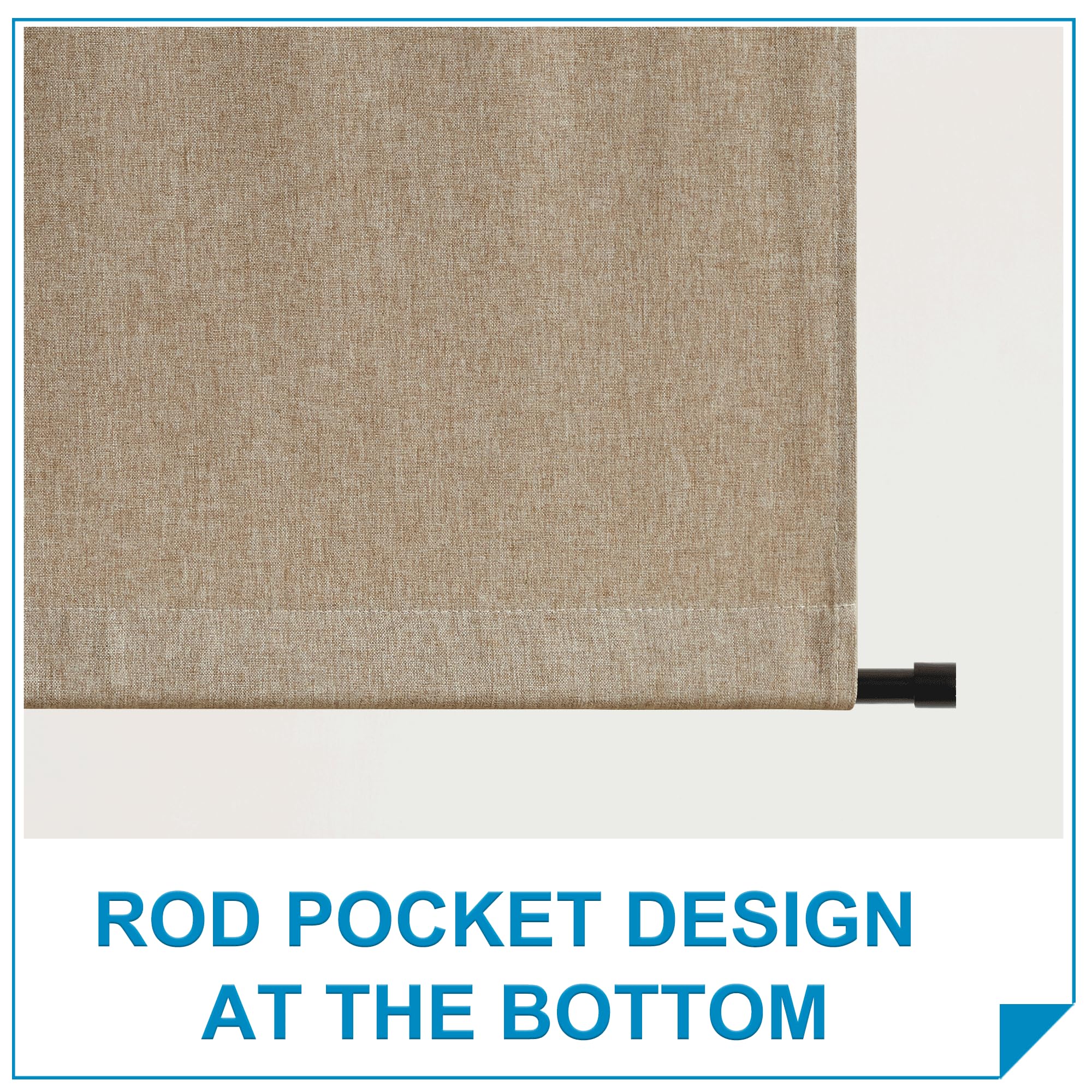 RYB HOME Thermal Insulated Room Darkening Door Curtains - Linen Blended Farmhouse Style for French/Double Glass Doors - 26x69 Inches, Mocha (1 Panel) - Perfect for Bedrooms, Living Rooms & Home Offices - Blocks Light & Ensures Privacy