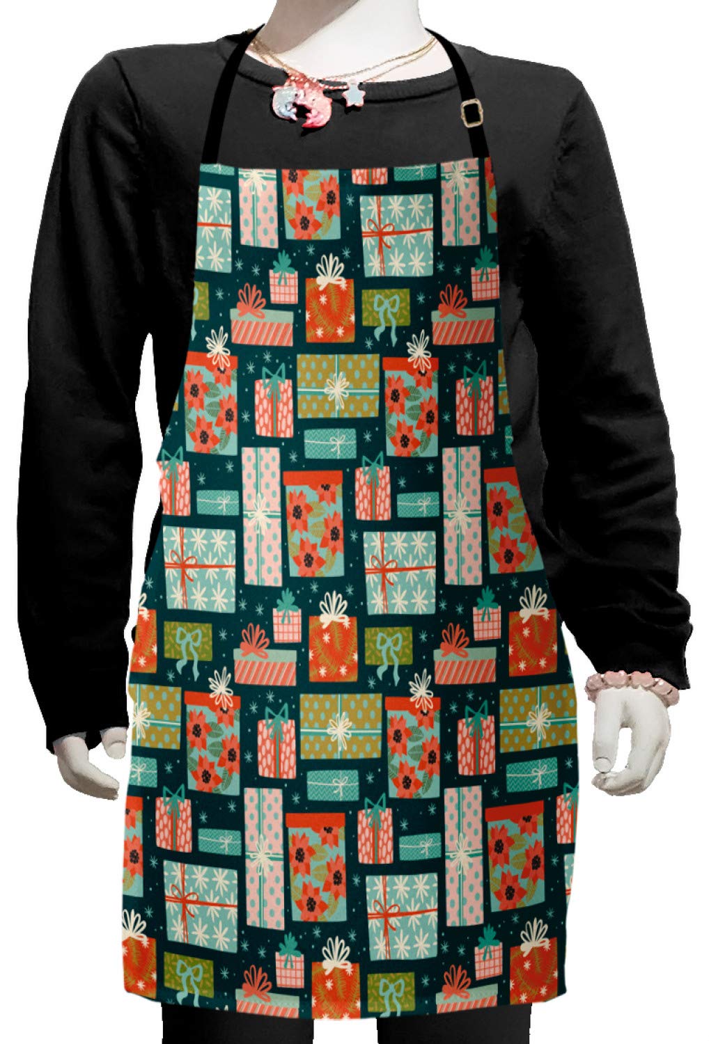 Ambesonne Christmas Apron - Holiday Present Boxes Design for Baking & Painting
