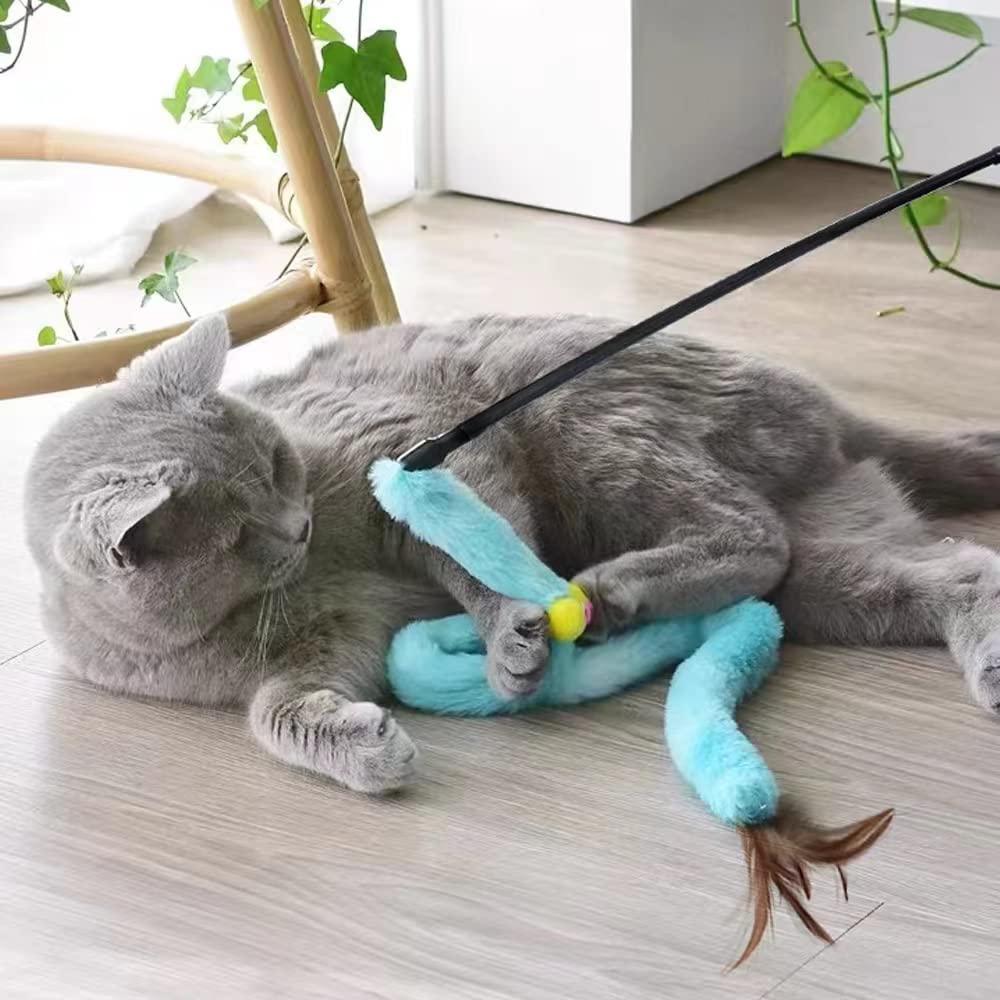 Interactive Cat Toys 3-Pack - Rainbow Wand, Feather Flips & Plush Ball for Indoor Play - Stimulating Teaser & Chase Exercise for Kittens - Perfect for Bonding, Playtime & Keeping Cats Active (Pack of 3)