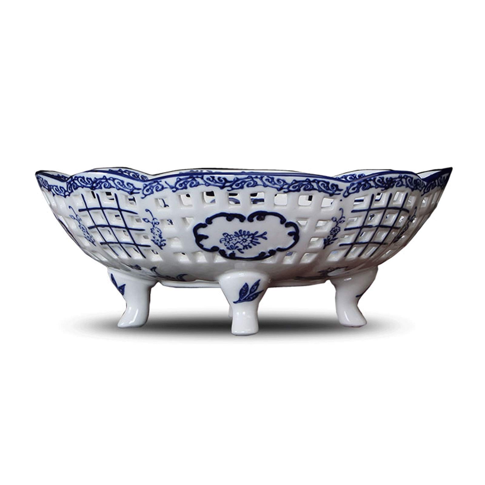 Retro Chinese Ceramic Fruit Bowl - Porcelain Kitchen Counter Candy Server, Decorative Fruit Basket for Dining Table, Living Room, and Party Display