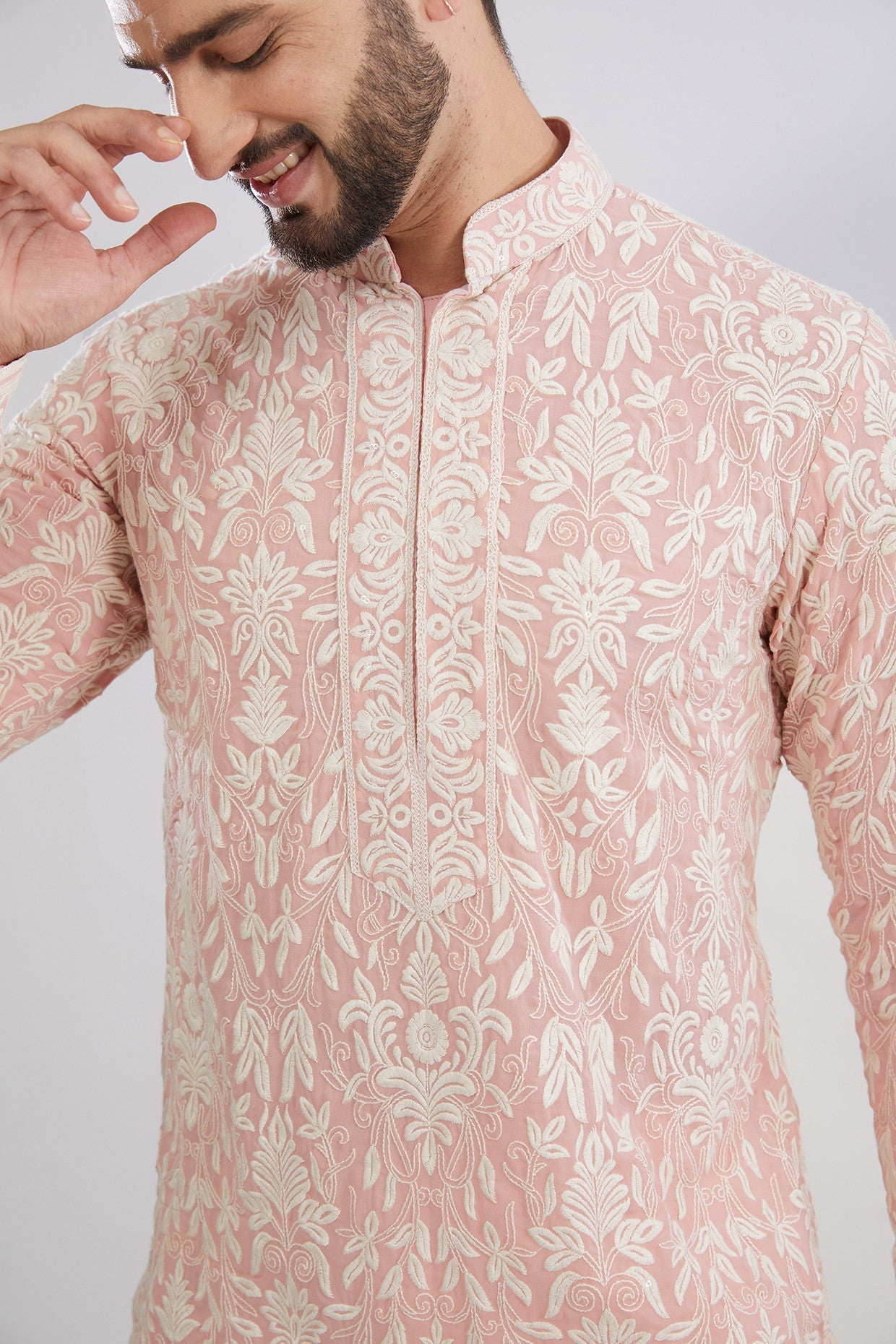 Exquisite Pink Embroidered Kurta for Women - Elegant Threadwork Neckline - Perfect for Festivals, Weddings & Ethnic Fashion