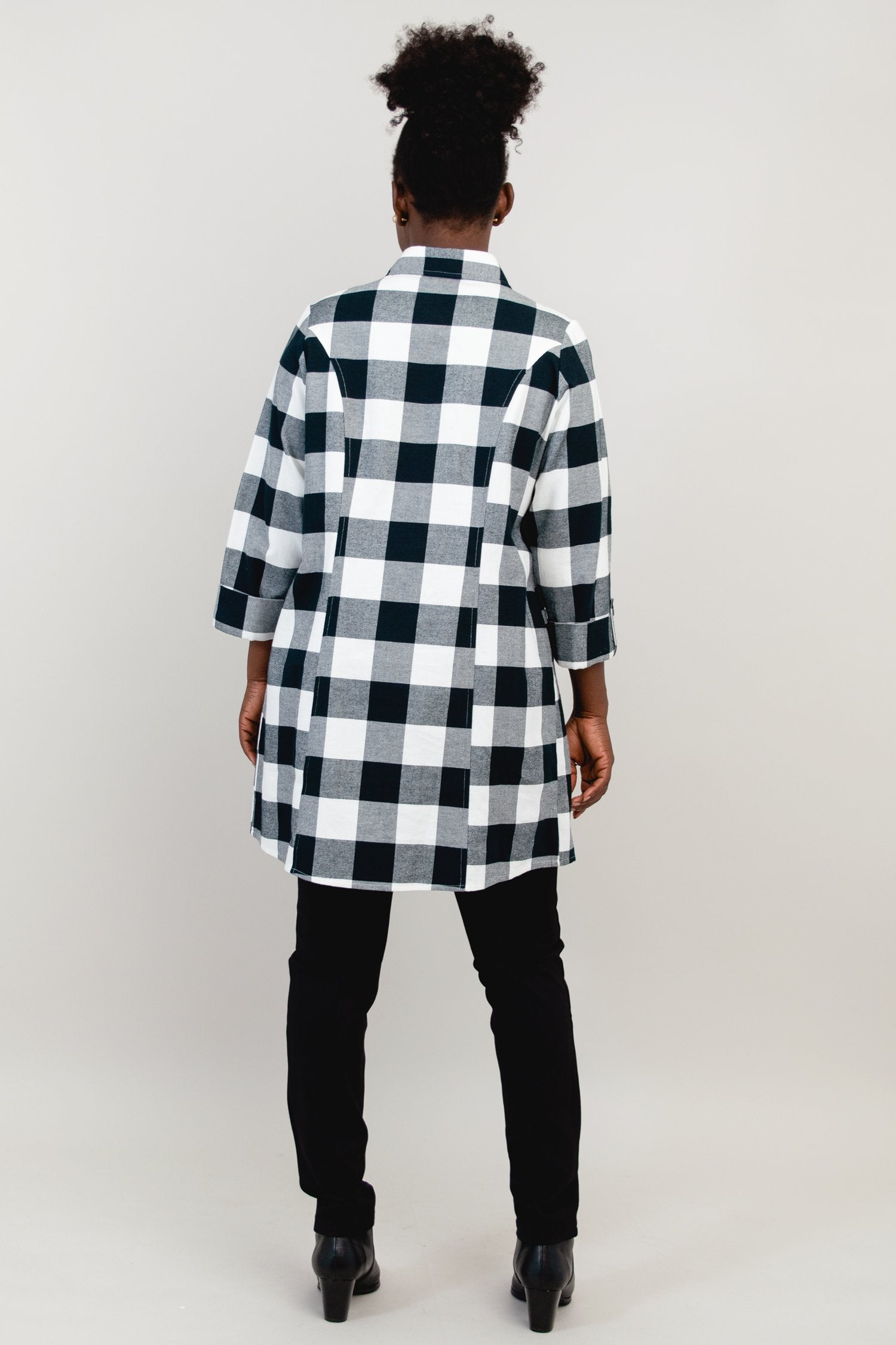 Larissa Tunic - Grey Plaid Cotton Flannel Shirt for Women | Cozy Fall & Winter Layering Top | Perfect for Casual Outfits and Office Wear