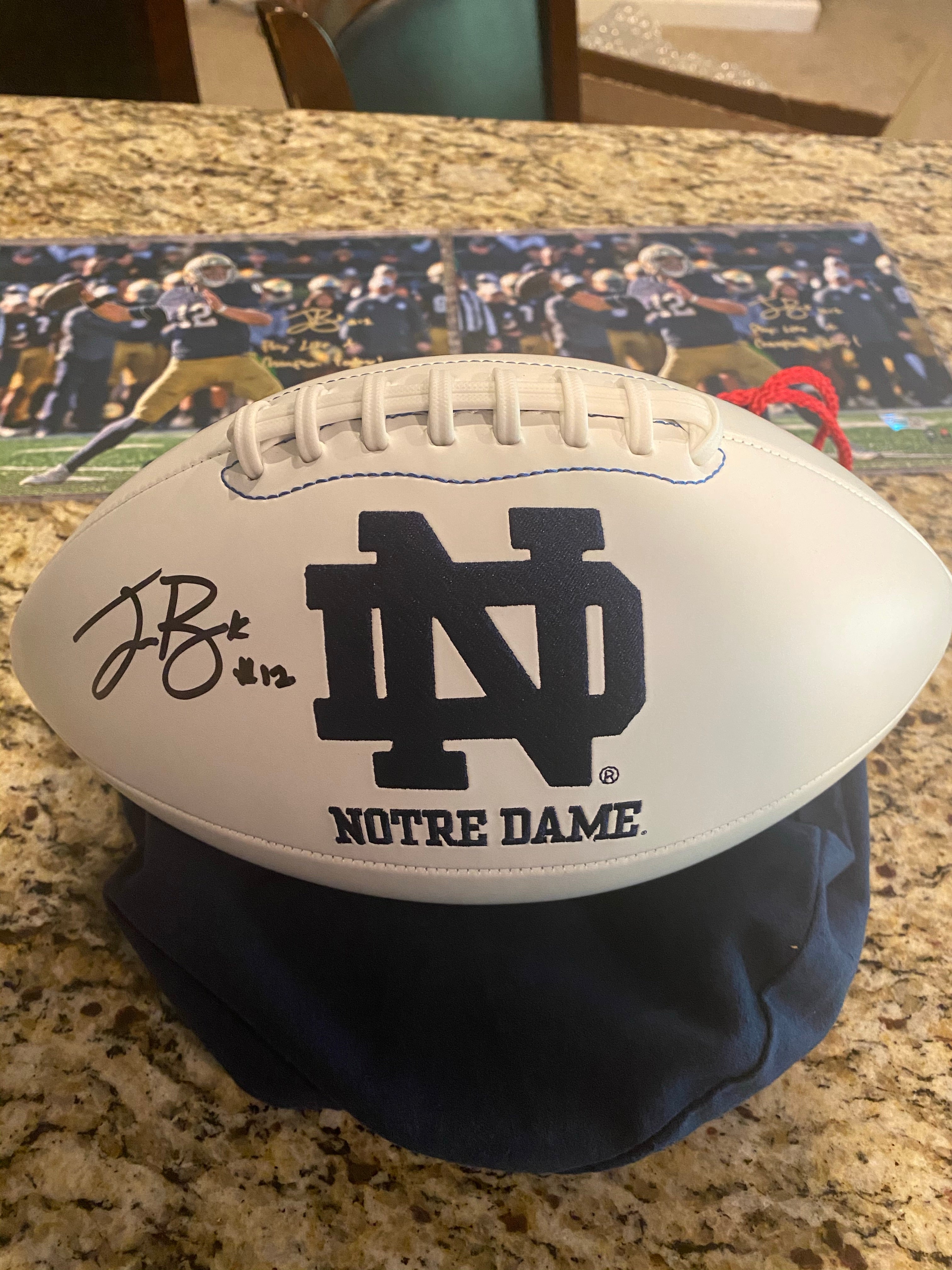 Authentic Ian Book Notre Dame Fighting Irish Autographed White Panel Football - Perfect for Collectors, Fans, and Sports Memorabilia Enthusiasts - Great for Home Display, Man Cave Decor, or Gift Giving