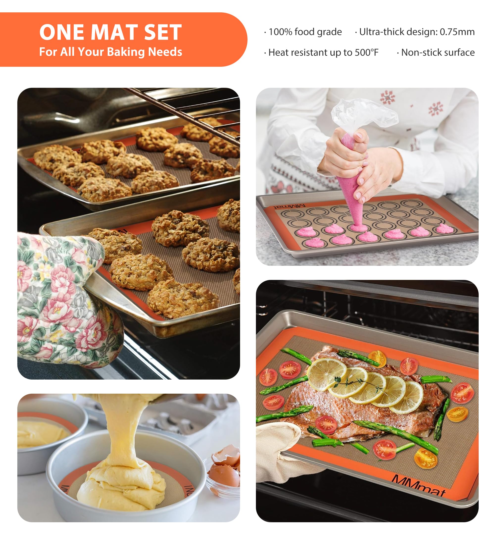 Premium Non-Stick Silicone Baking Mats Set of 6 - Food Grade, Heat Resistant, Reusable & Non-Slip for Cookies, Pastries, Bread - Perfect for Oven, Countertop & Kitchen Use