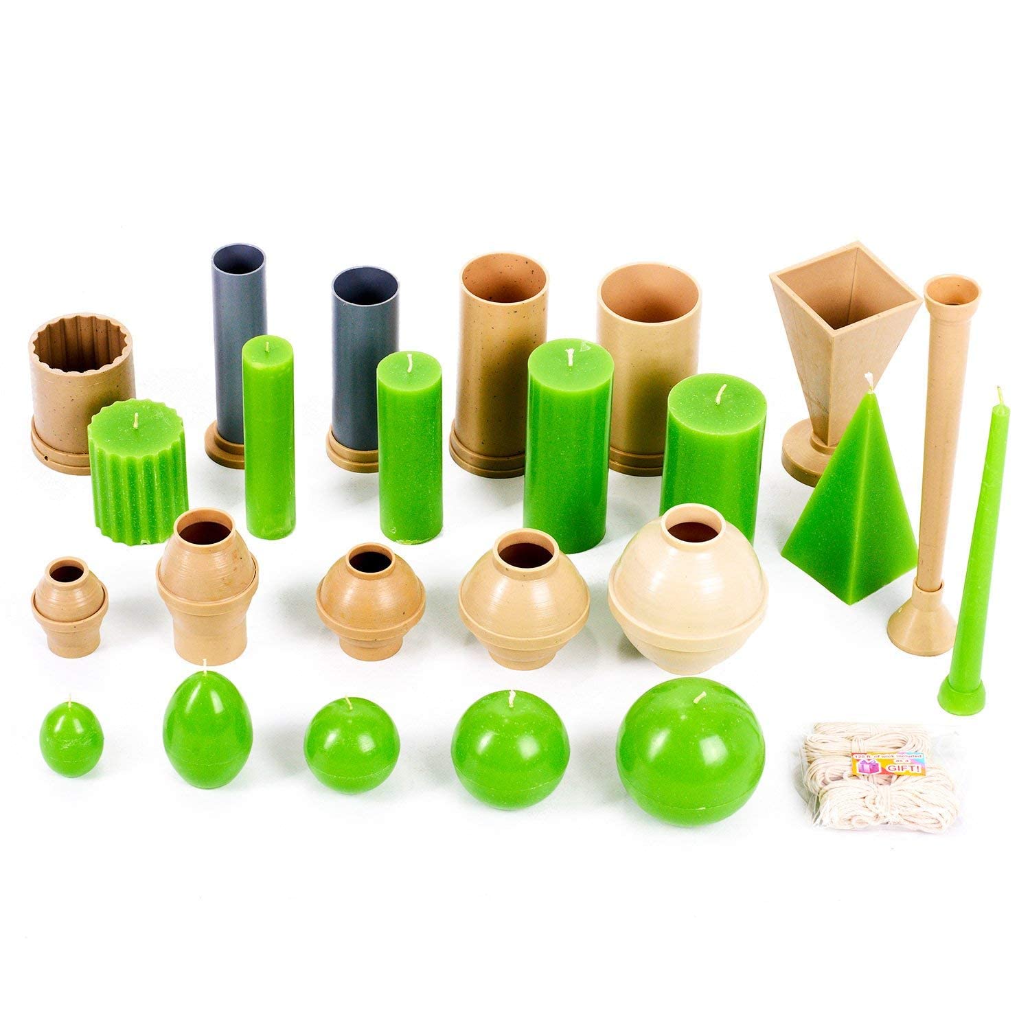12-Piece Candle Making Molds Kit with 120ft Wick - Reusable Plastic Candle Molds for DIY Soy, Beeswax & Paraffin Candles - Perfect for Home Decor, Gifts & Craft Projects