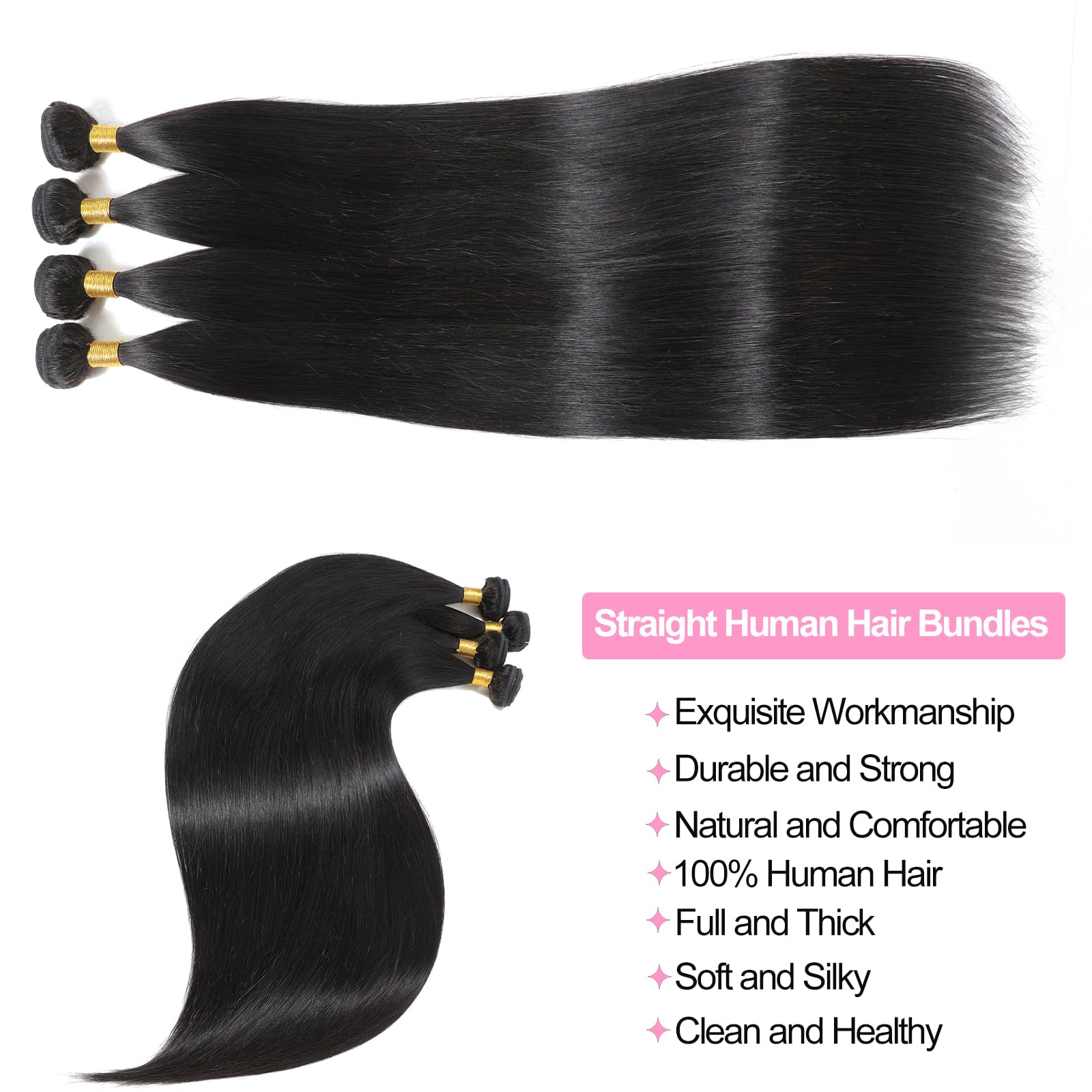 YAREESONG 100% Unprocessed Brazilian Virgin Human Hair Bundles - 3 Bundles 12A Grade Straight Weave Extensions (Natural Black, 34/36/38 Inch) for Stunning Everyday, Party & Special Occasion Hairstyles