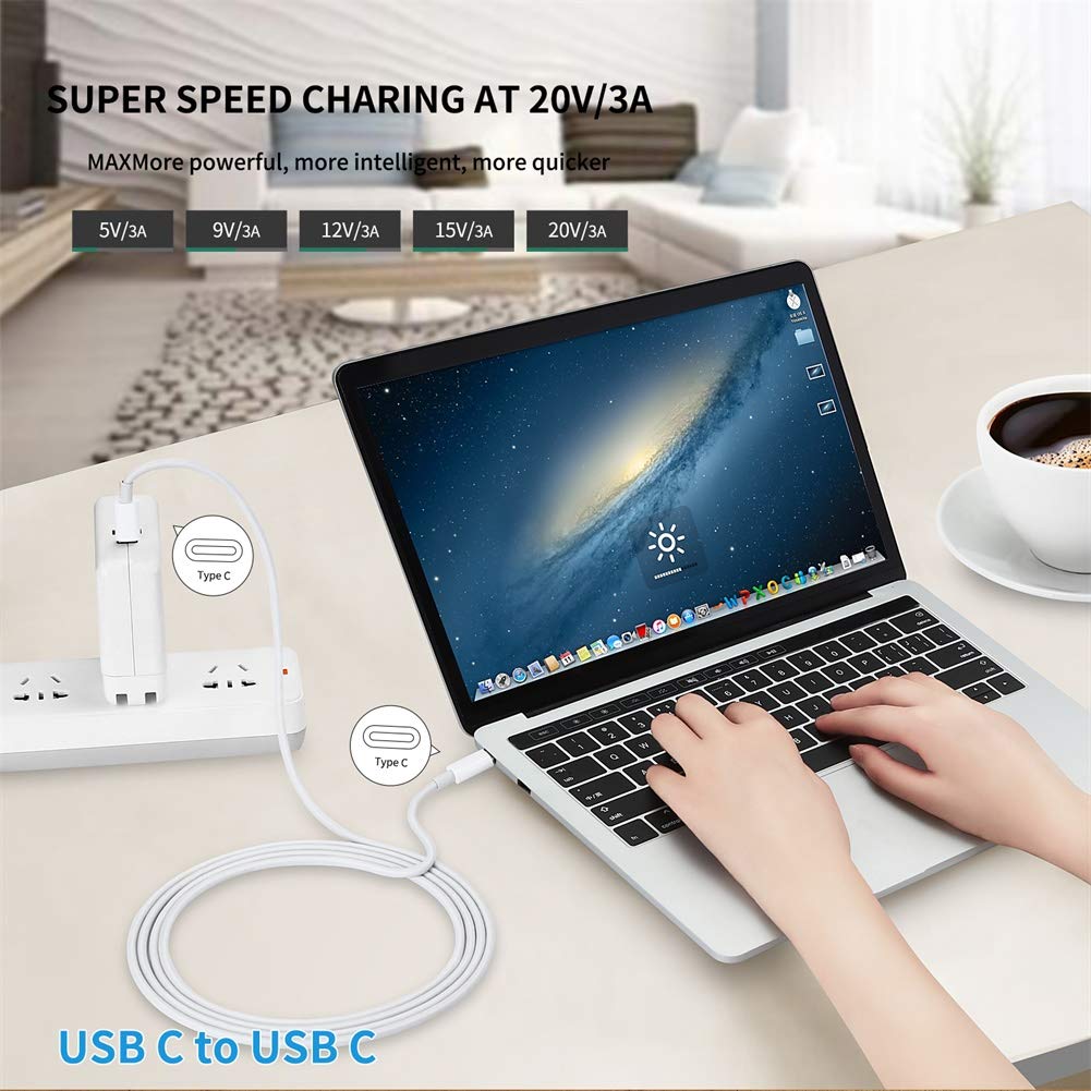 6.6ft USB C to USB C Cable Fast Charging 3A & Data Sync | Compatible with MacBook Pro 2022/Air, iPad Pro, Google Pixel, Nexus 6P/5X, Nintendo Switch | Durable Nylon Braided White Cable for Home, Office & Travel Charging