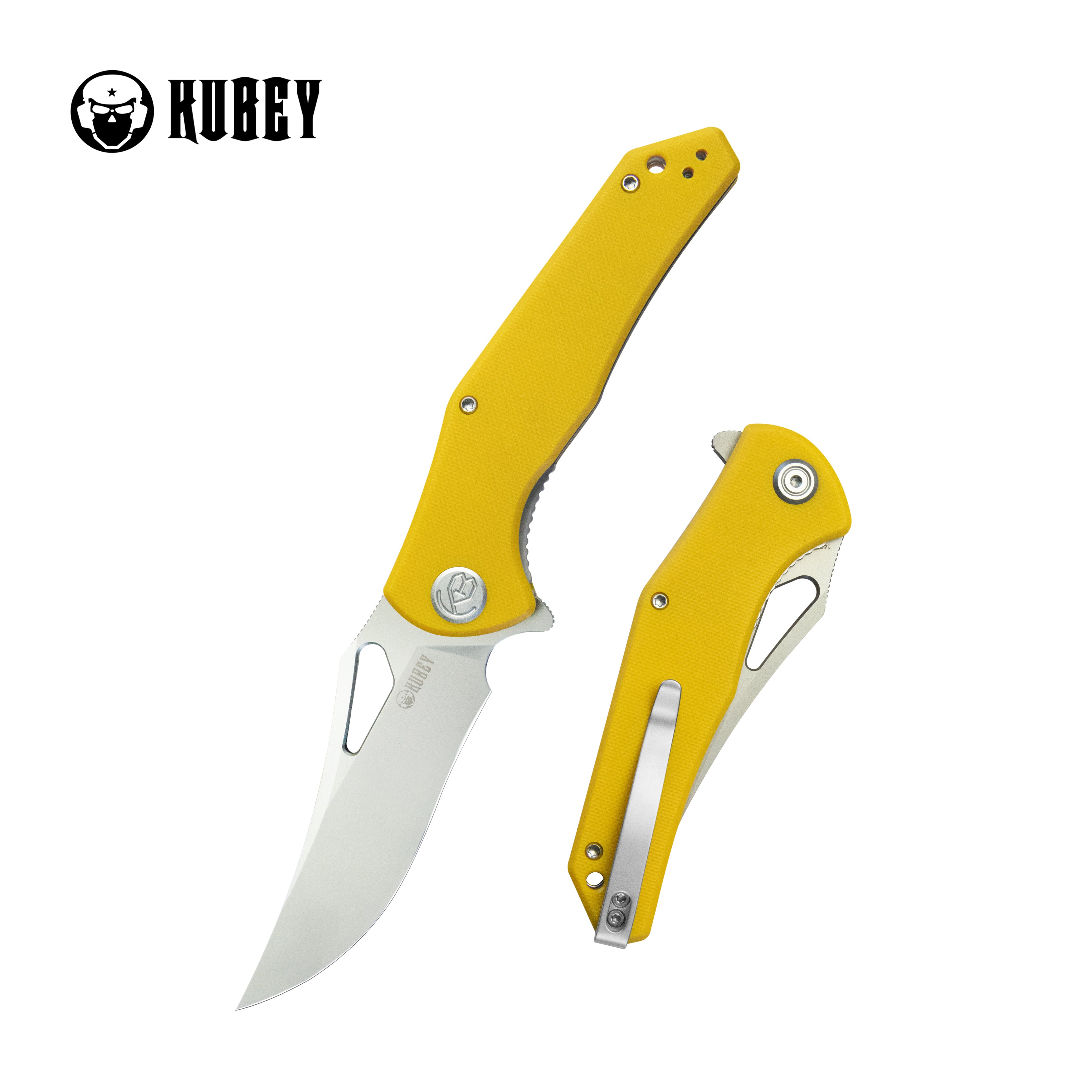 Kubey Phemius Liner Lock Folding Pocket Knife - Yellow G10 Handle, 3.66