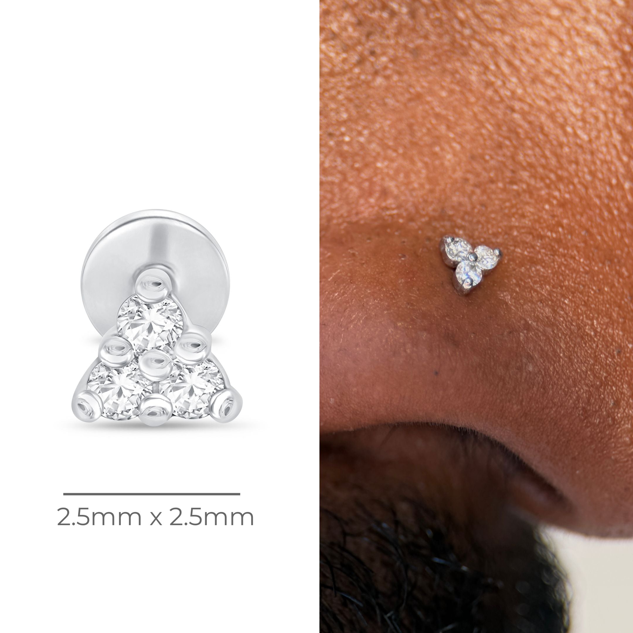 14K White Gold Small Diamond Trinity Flat Back Stud Earrings for Women - Perfect for Everyday Wear, Parties & Special Occasions