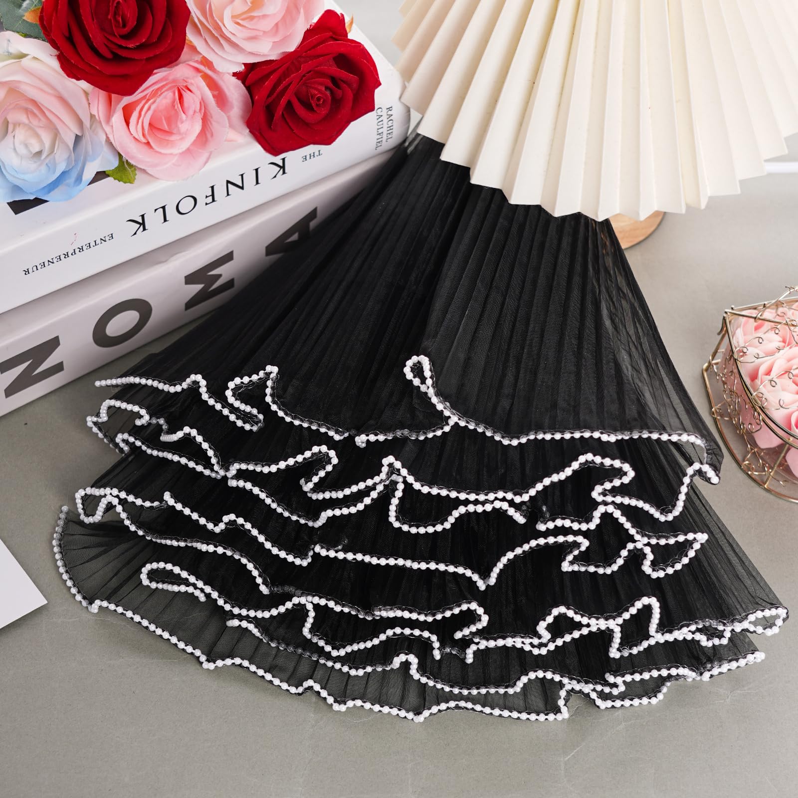 4.37 Yard Floral Wrapping Mesh Paper with Pearl Edge - Translucent Crinkle Bouquet Packaging for Wedding, Mother's Day & Valentine's Day Gifts - DIY Flower Arrangement, Florist Supplies, Gift Wrapping Decor