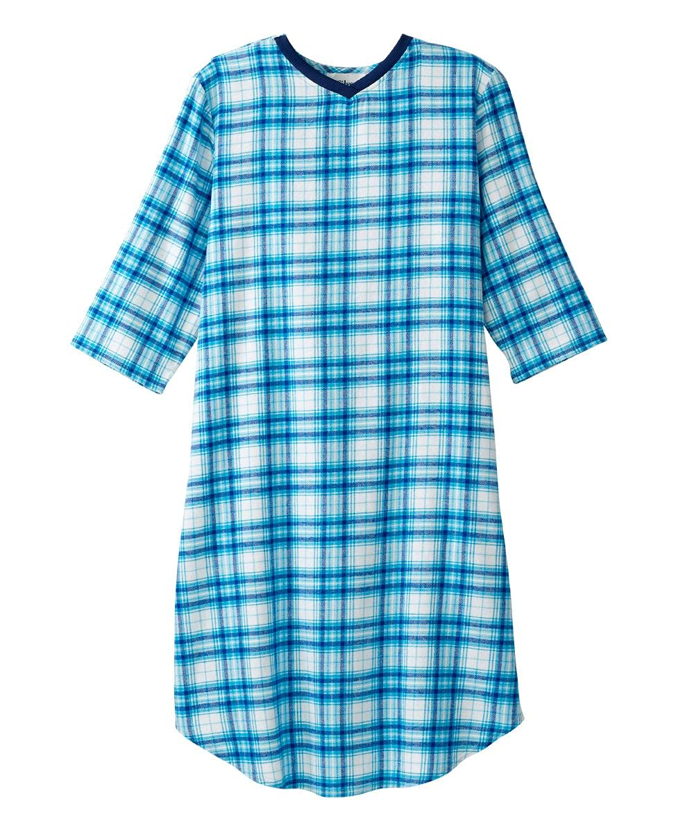 **Men's Adaptive Open Back Flannel Nightgown for Seniors & Elderly - Snap Closure Nightshirt with Dome Buttons - Comfortable Sleepwear for Hospital, Home Care & Post-Surgery Recovery**