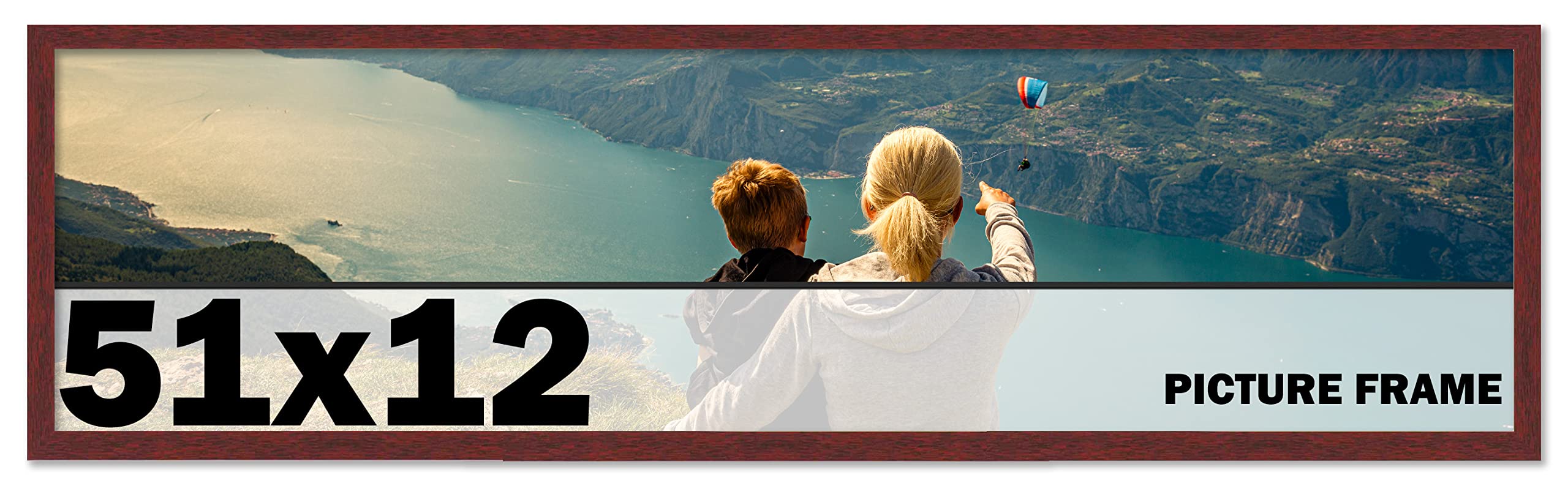 CountryArtHouse 51x12 Inch Solid Wood Picture Frame - Brown Mahogany Wooden Photo Frame with UV Acrylic, Acid-Free Backing & Hanging Hardware - Perfect for Wall Art, Family Photos, and Home Decor Display