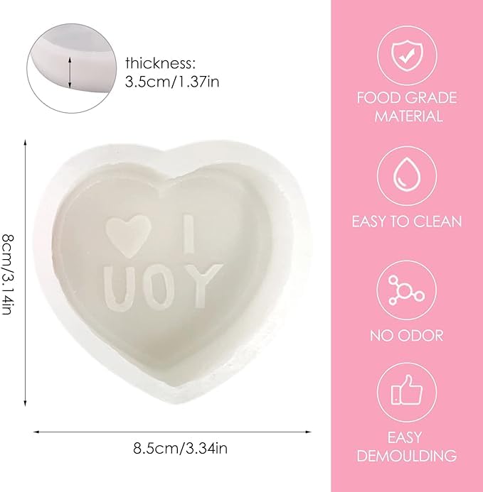 Keshav Creations 3D Silicone Heart Shaped Candle Mold - DIY Candle, Soap, Chocolate & Candy Making Kit for Mother's Day, Birthday & Home Decor - Perfect for Handmade Gifts & Romantic Decorations (I Love You Design)