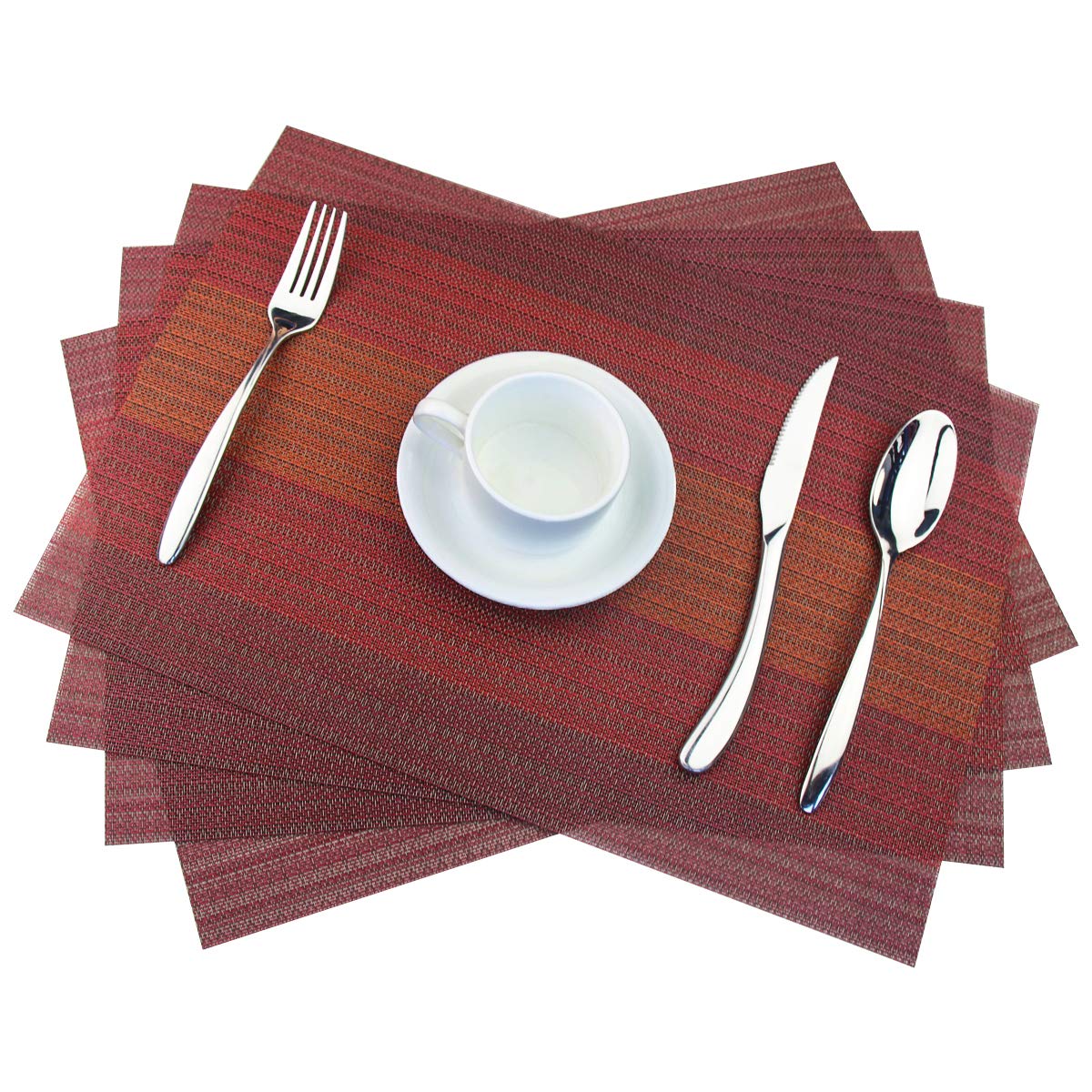 Washable Vinyl Placemats Set of 4 - Easy to Clean Woven Table Mats for Dining Room, Kitchen, Office - Red (Perfect for Everyday Meals, Parties & Spill Protection)