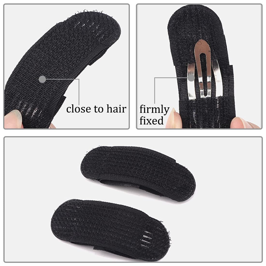 3 Pairs Invisible Black Bump Up Hair Clips - Volumizing Hair Inserts for Updos, Buns & Braids - Styling Tool for Women & Girls - Perfect for Fluffy Hair & Everyday Hairstyles (Great for Work, Parties & Special Occasions)