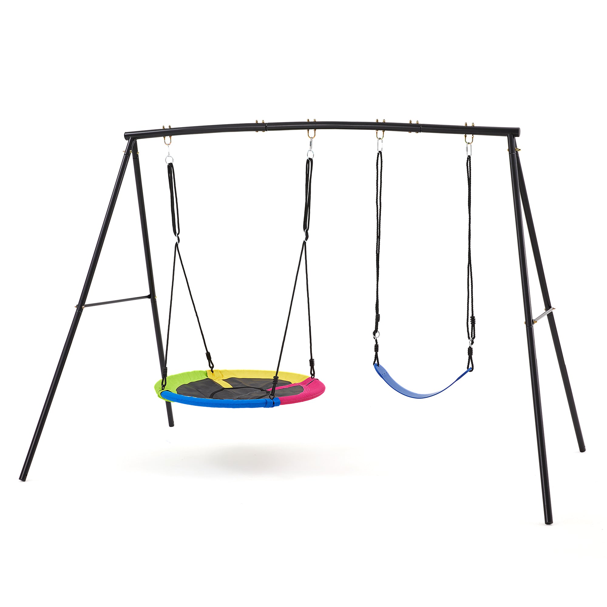Heavy Duty A-Frame Metal Swing Set for Kids - 440lbs Weight Capacity with Saucer & Belt Swings - Durable Outdoor Playground Equipment for Backyard, Park, or School Play Area