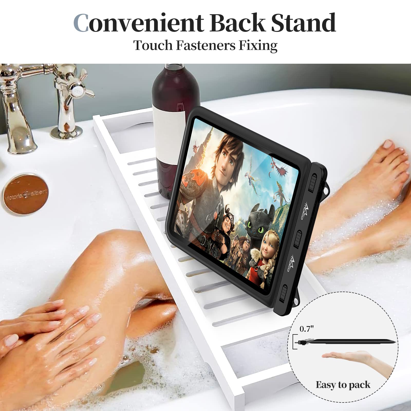 Waterproof Tablet Case for Fire HD 10, iPad 10th Gen, iPad Pro 11 (2022), iPad Air 5/4/3/2, iPad 10.2/9.7, Galaxy Tab S6/S7, Tab A 10.1 - Shockproof Stand Pouch with Handle for Bath, Kitchen, Pool & Outdoor Activities