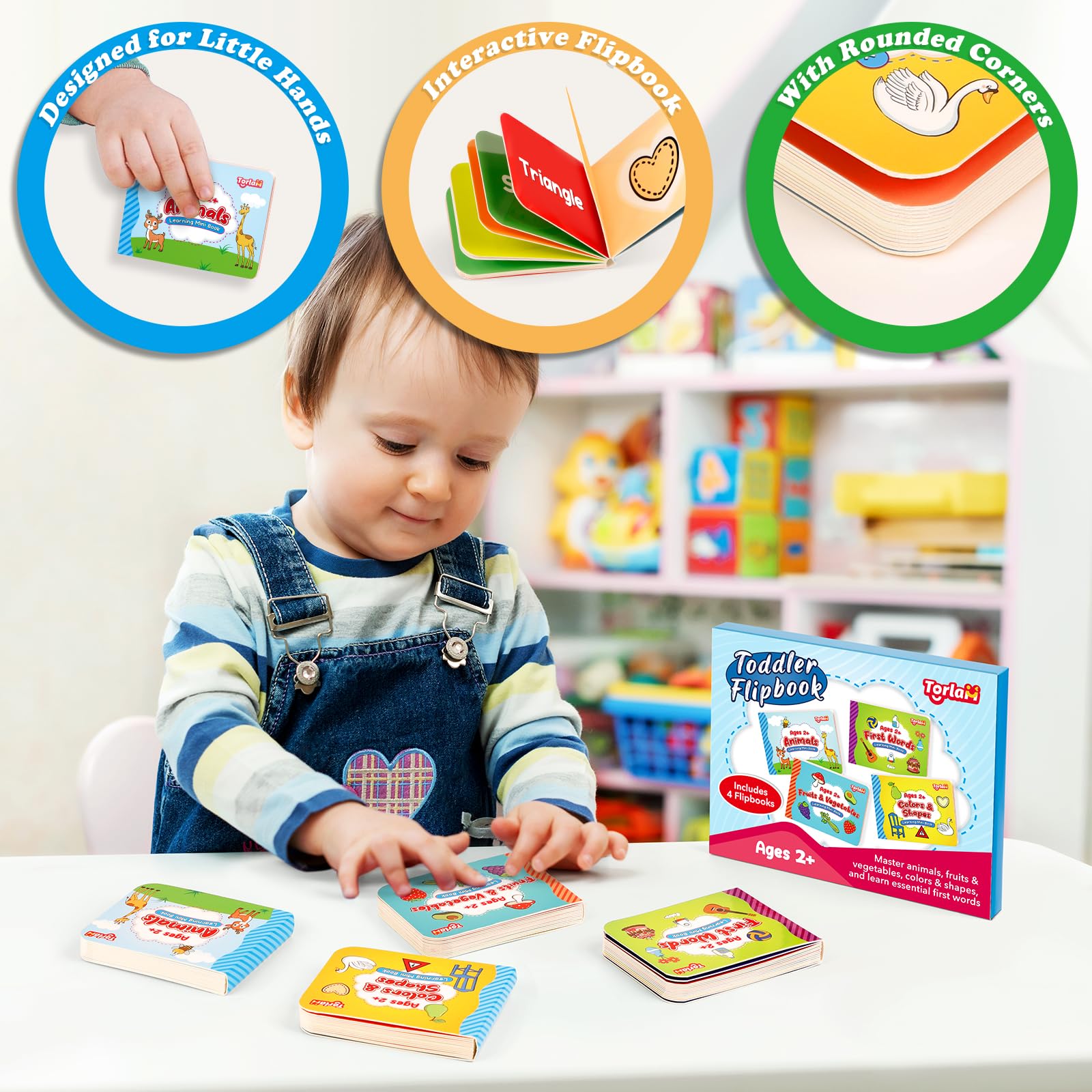 Torlam Toddler Learning Books Set - 4 Mini Board Books for Fruits, Animals, Colors & Shapes - Perfect for Early Childhood Education
