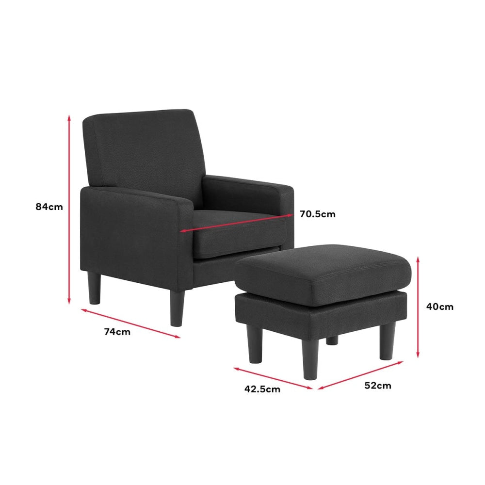 Premium Andrew Fabric Accent Lounge Chair with Ottoman - Black | Modern Living Room Furniture for Relaxing & Reading | Perfect for Home, Office or Apartment Decor