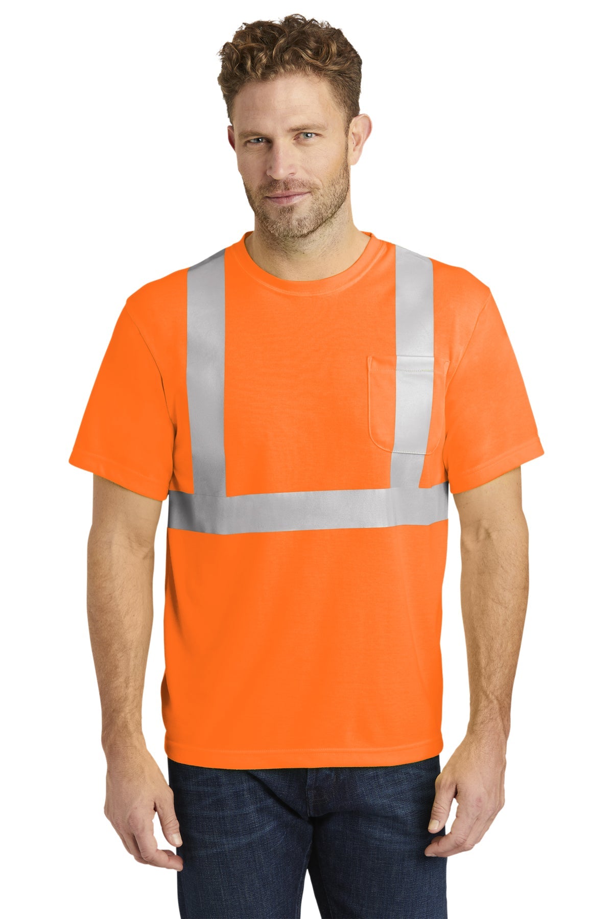 CornerStone ANSI 107 Certified High Visibility Safety T-Shirt - Bright Safety Orange with Reflective Stripes for Construction, Road Work & Emergency Response