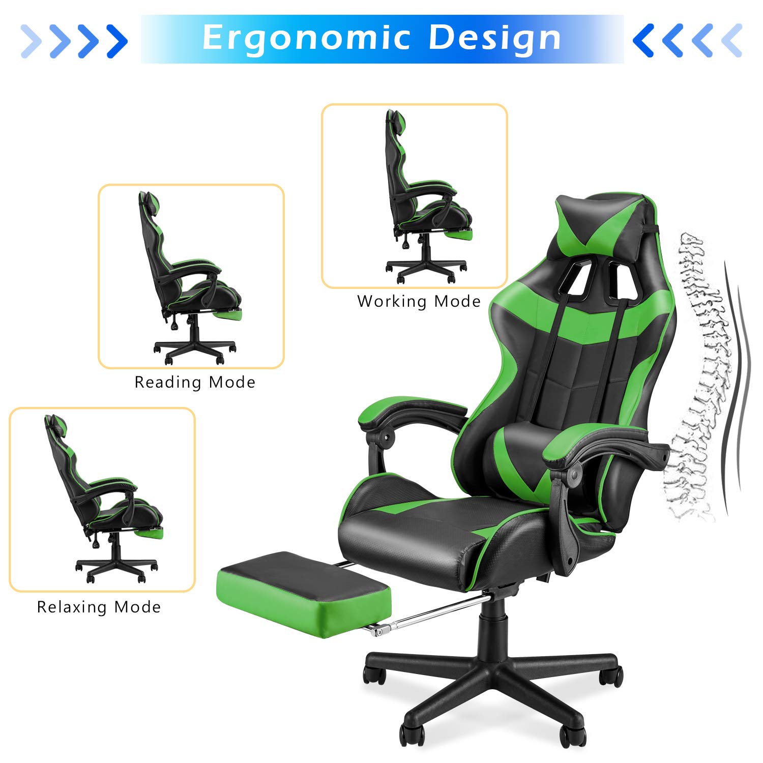 Soontrans Ergonomic Gaming Chair with Lumbar Support - Adjustable Height & Reclining Backrest for PC, Office, and Console Gaming - Perfect for Long Hours of Comfortable Play