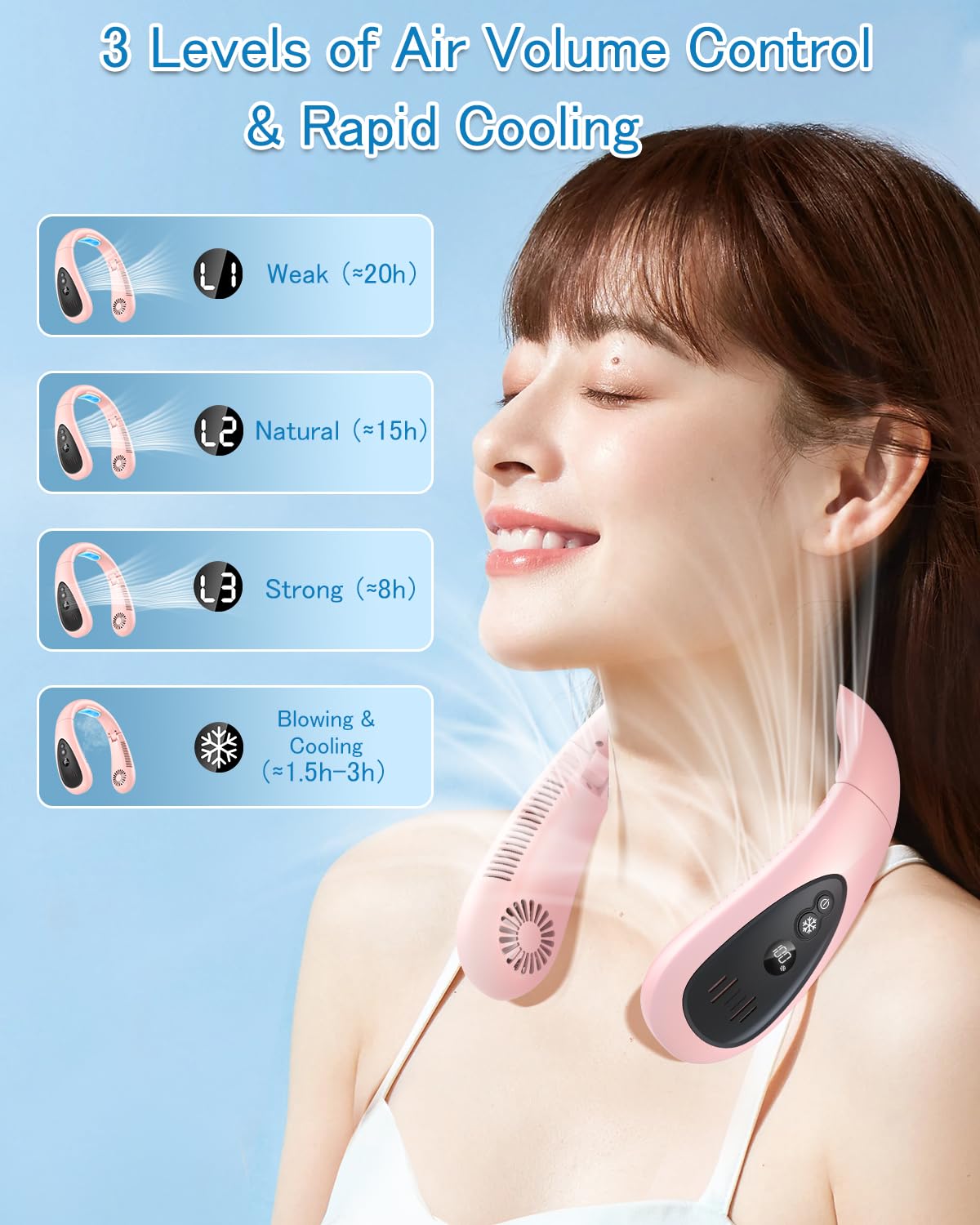 Portable Neck Air Conditioner Fan - 5000mAh Rechargeable USB Cooling Fan with 3 Speeds & LED Display, Bladeless Semiconductor Technology for Outdoor, Travel, Office, and Home Use - Stay Cool Anywhere