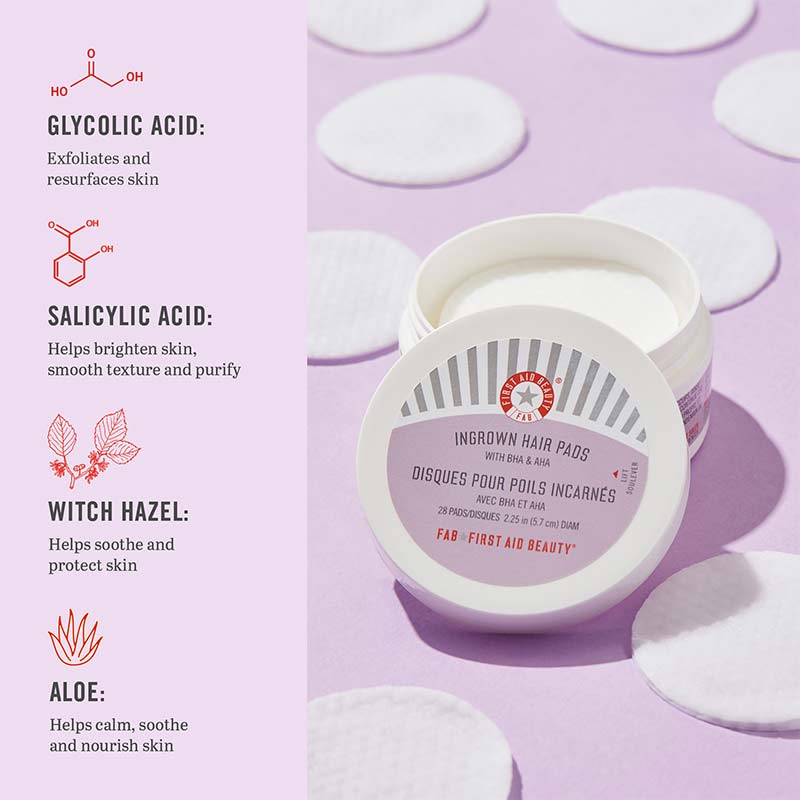 First Aid Beauty Ingrown Hair Treatment Pads - Exfoliating & Soothing for Bikini Line, Legs & Underarms - Prevent Razor Bumps & Ingrown Hairs Post Shaving & Waxing