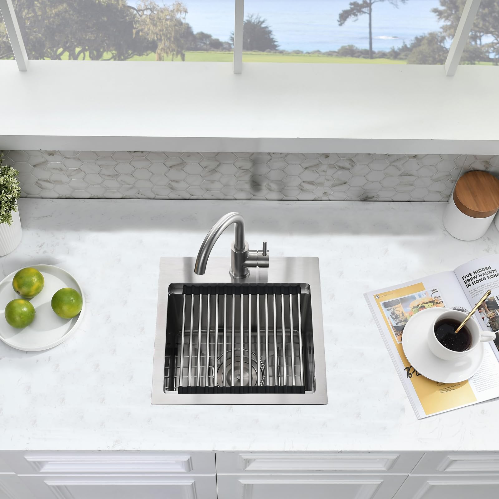 15x15 Drop-In Bar Sink Workstation - 16 Gauge Stainless Steel Top Mount Kitchen Sink for Small Spaces, RV, Outdoor & Commercial Use | Perfect for Bars, Outdoor Kitchens & Tiny Homes