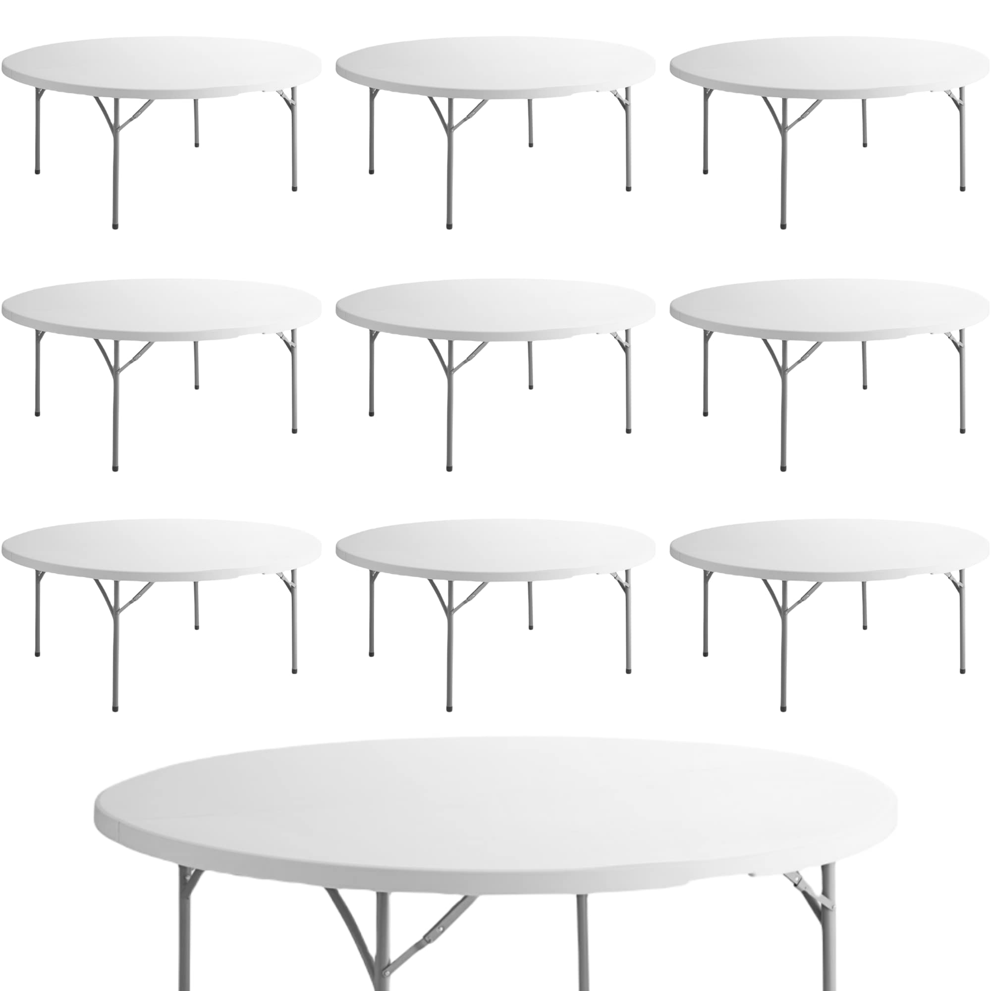 10-Pack Heavy-Duty 6ft Round Granite White Plastic Folding Tables - Indoor/Outdoor Use for Dining, Kitchen, Picnic, Parties & Events | Portable Foldable Bar Tables for Home, Camping & Commercial Spaces
