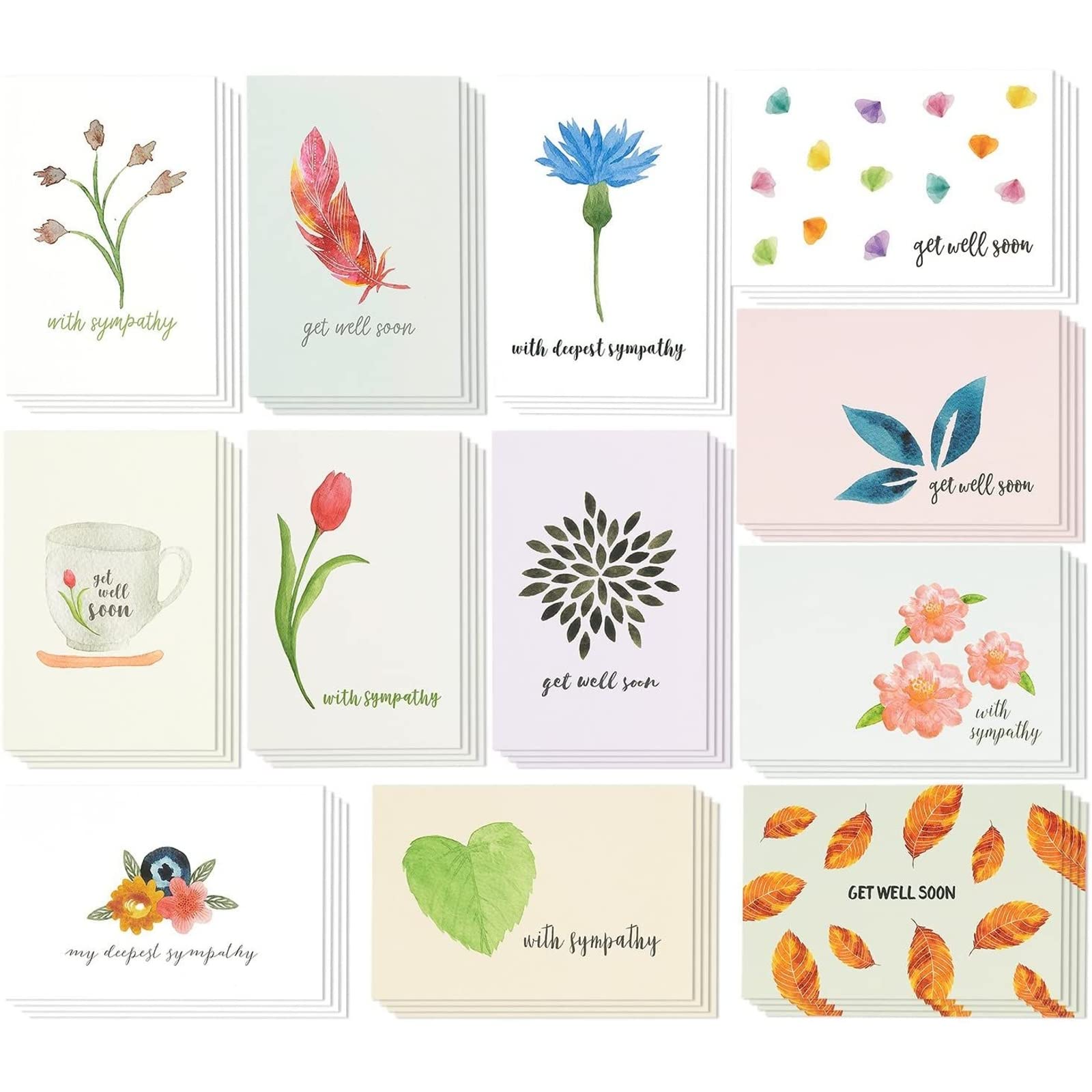 48 Pack Sympathy and Get Well Cards with Envelopes - 12 Floral Designs, 4x6 Inch Blank Inside Greeting Cards for Family, Friends, Coworkers | Perfect for Hospital Visits, Condolence Gifts, and Workplace Encouragement