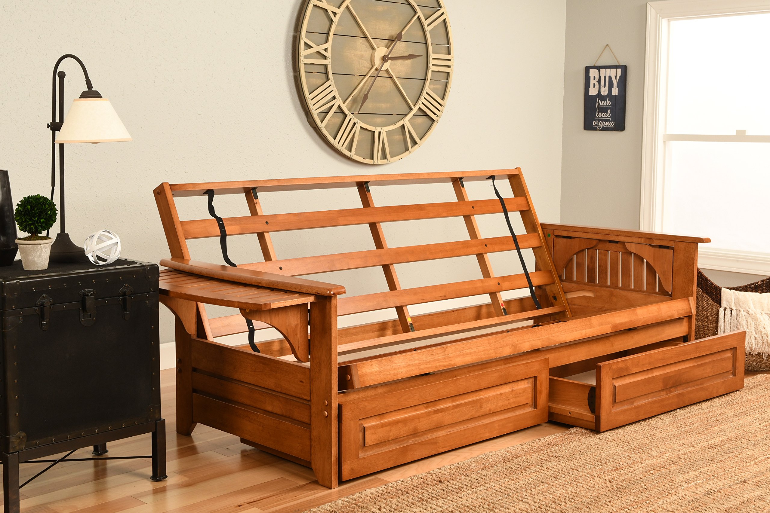 Kodiak Furniture Phoenix Full Size Futon with Storage Drawers - Frame Only (No Mattress Included) | Space-Saving Convertible Sofa Bed for Small Apartments, Guest Rooms & Dorm Living